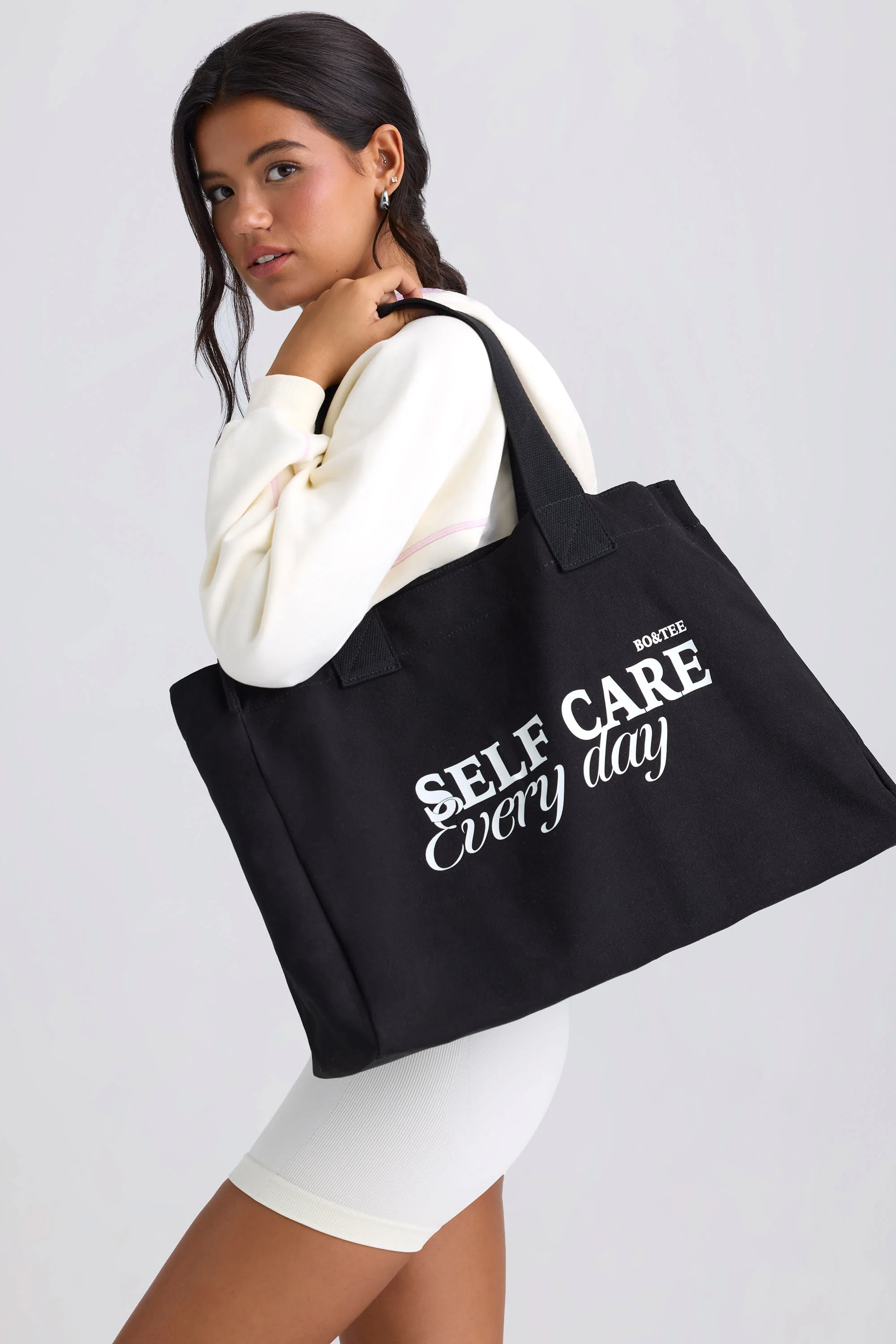 Oversized Canvas Tote Bag in Black - Image 2