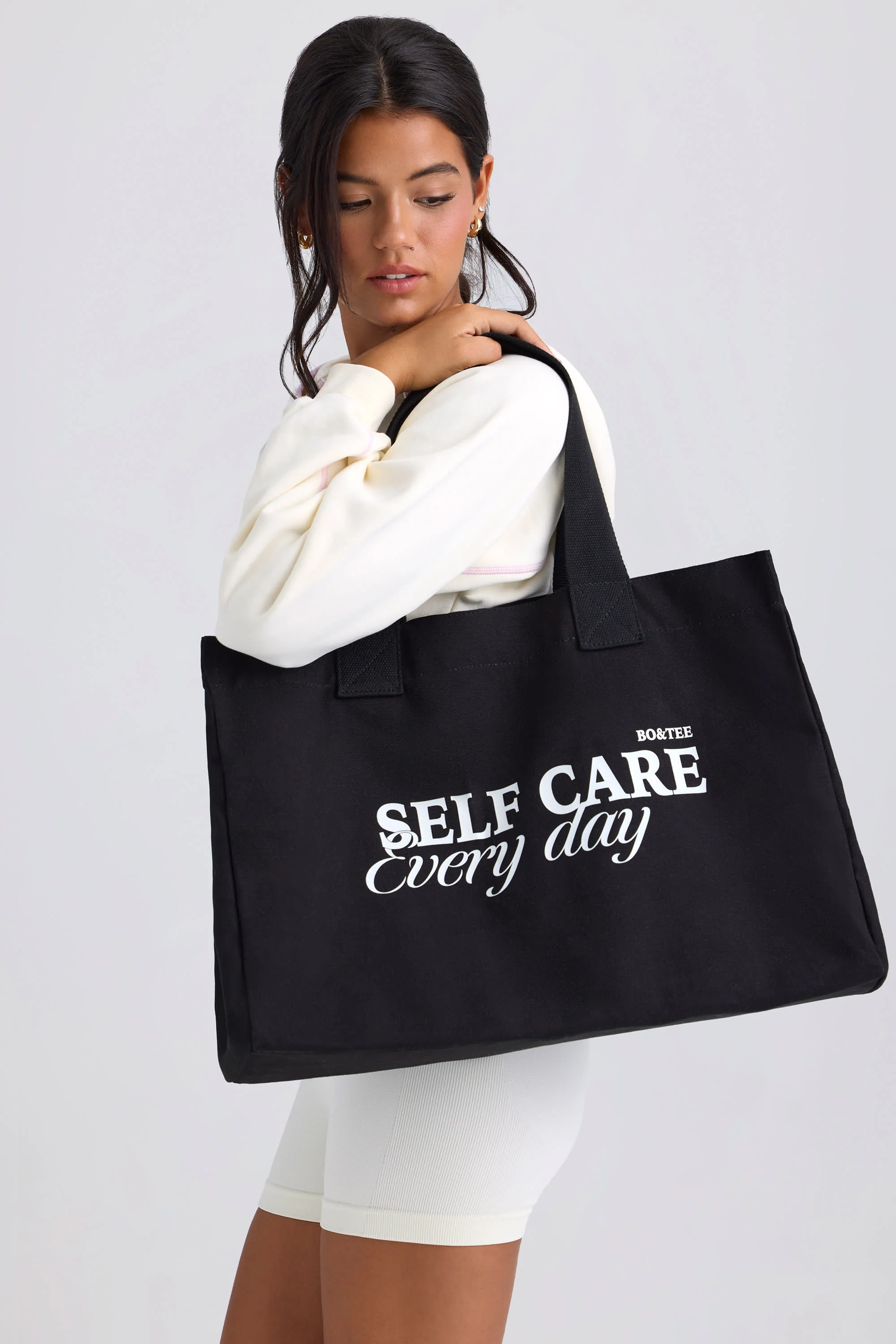 Oversized Canvas Tote Bag in Black - Image 6