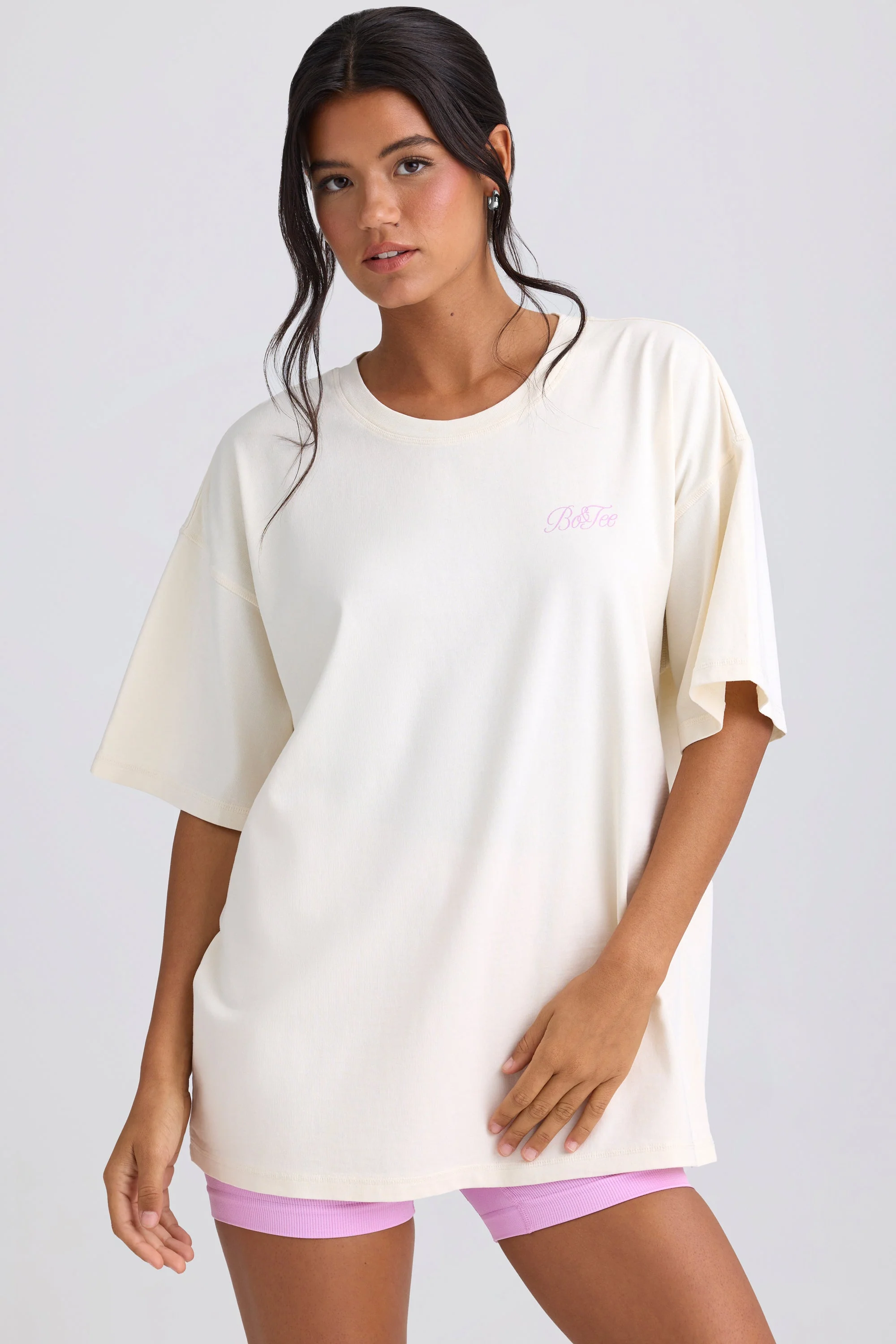 Oversized Short-Sleeve T-Shirt in Egg Shell - Image 4