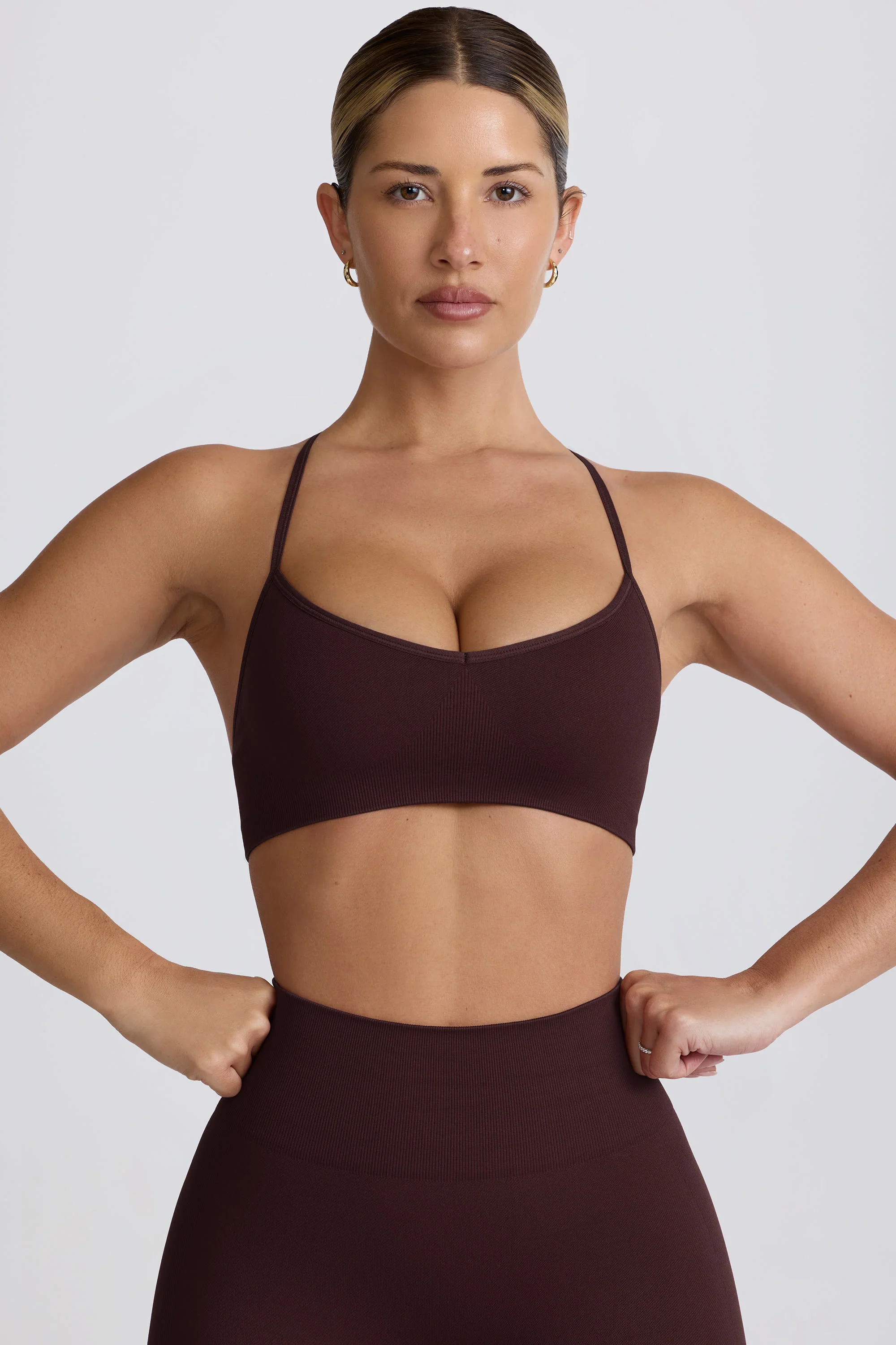 Super Sculpt Seamless Cross-Back Sports Bra in Chocolate - Image 8