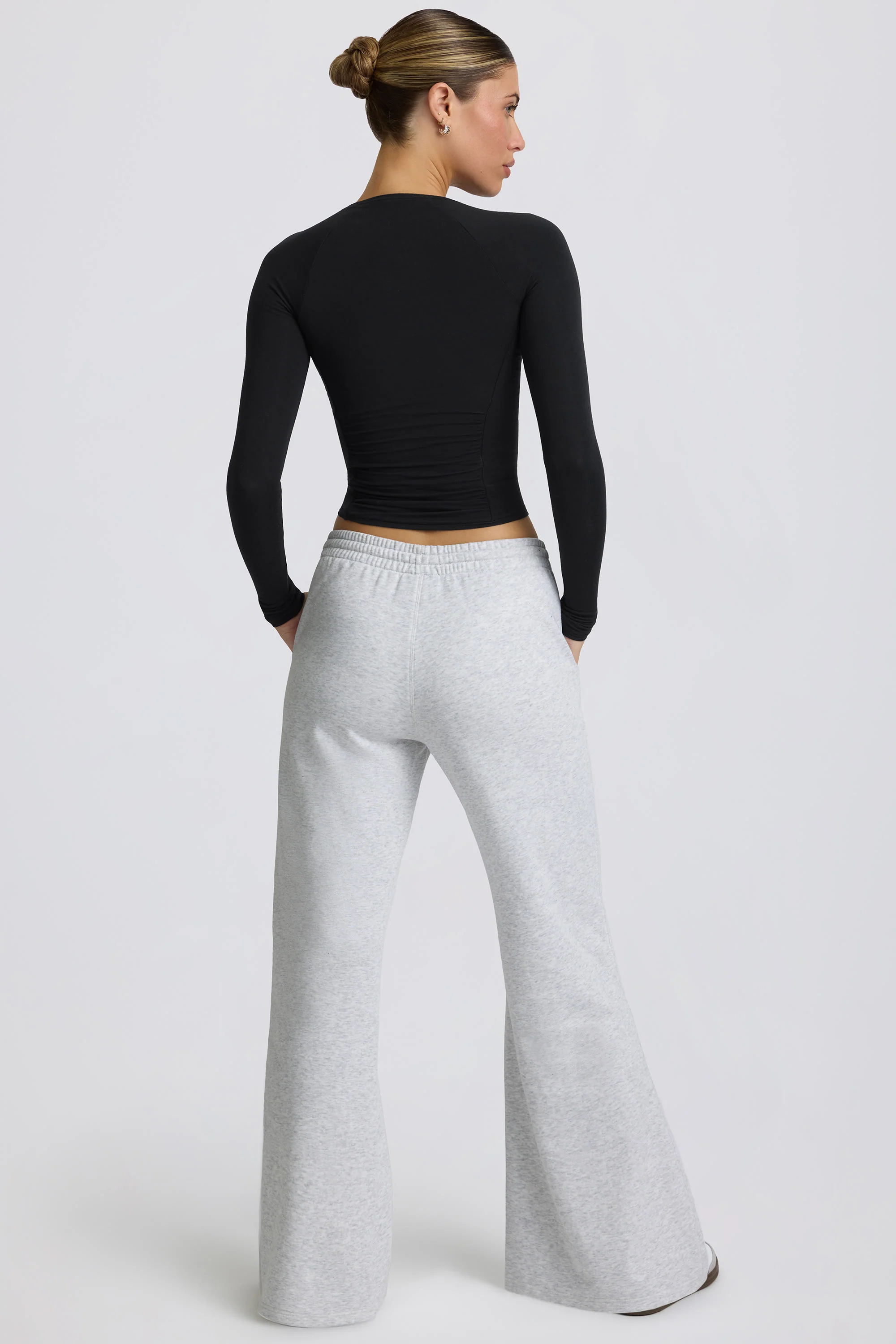 Low-Rise Wide-Leg Joggers in Grey Marl - Image 3