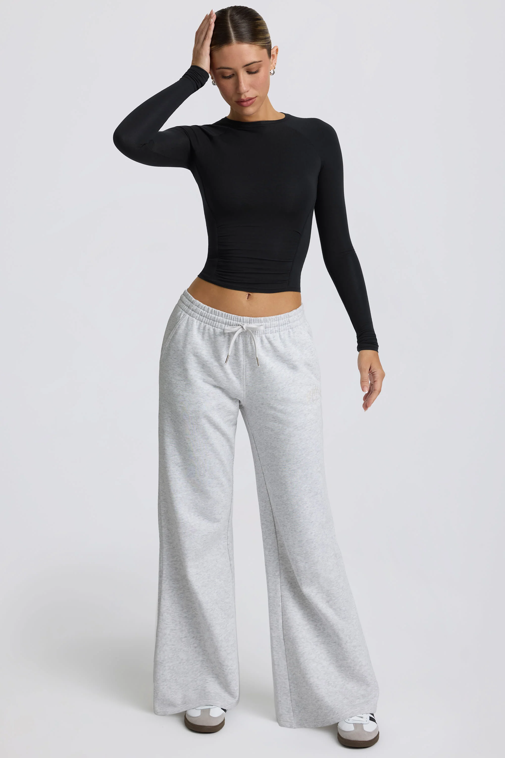 Low-Rise Wide-Leg Joggers in Grey Marl - Image 6