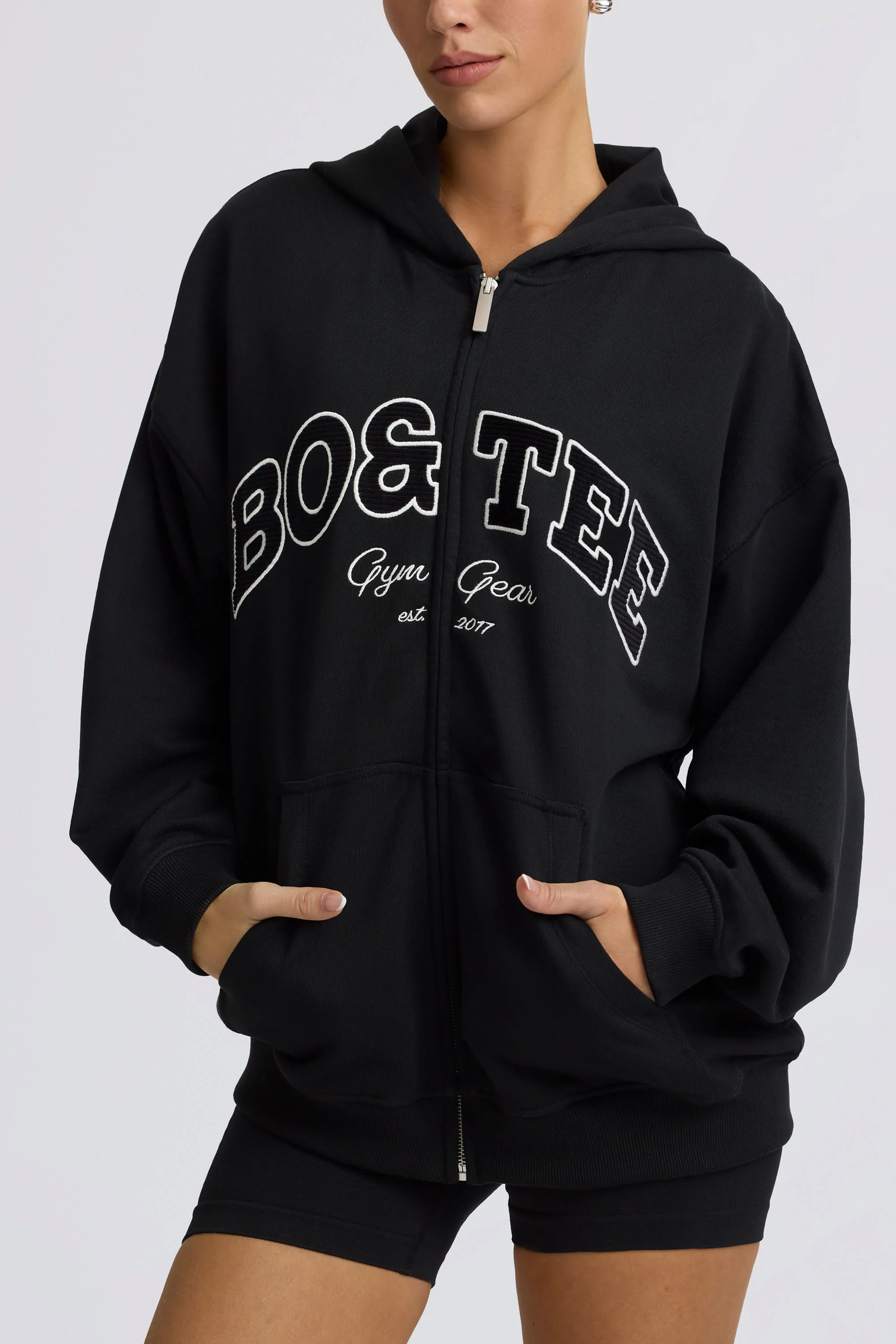 Oversized Zip-Up Hoodie in Black - Image 10