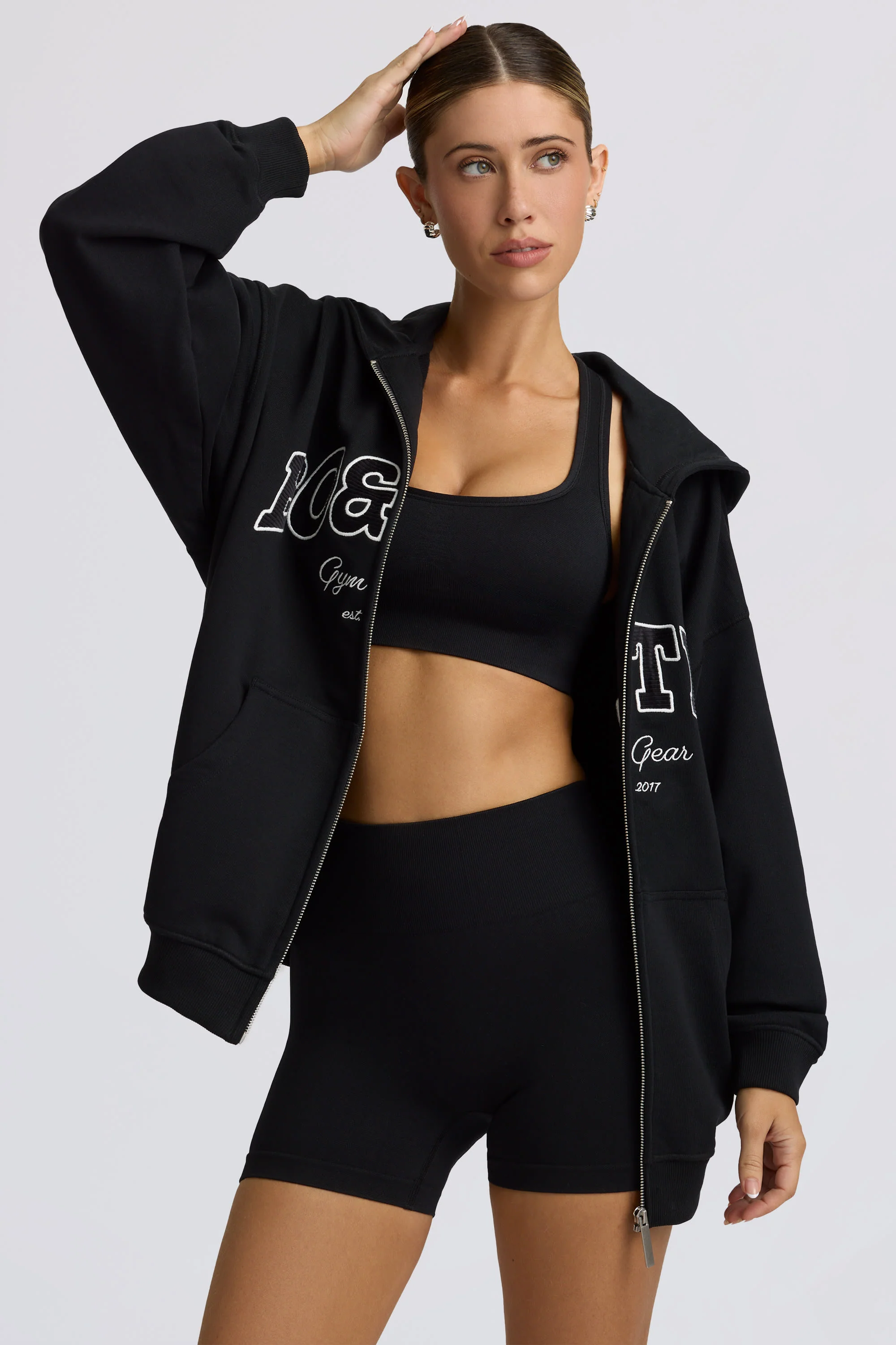 Oversized Zip-Up Hoodie in Black - Image 12