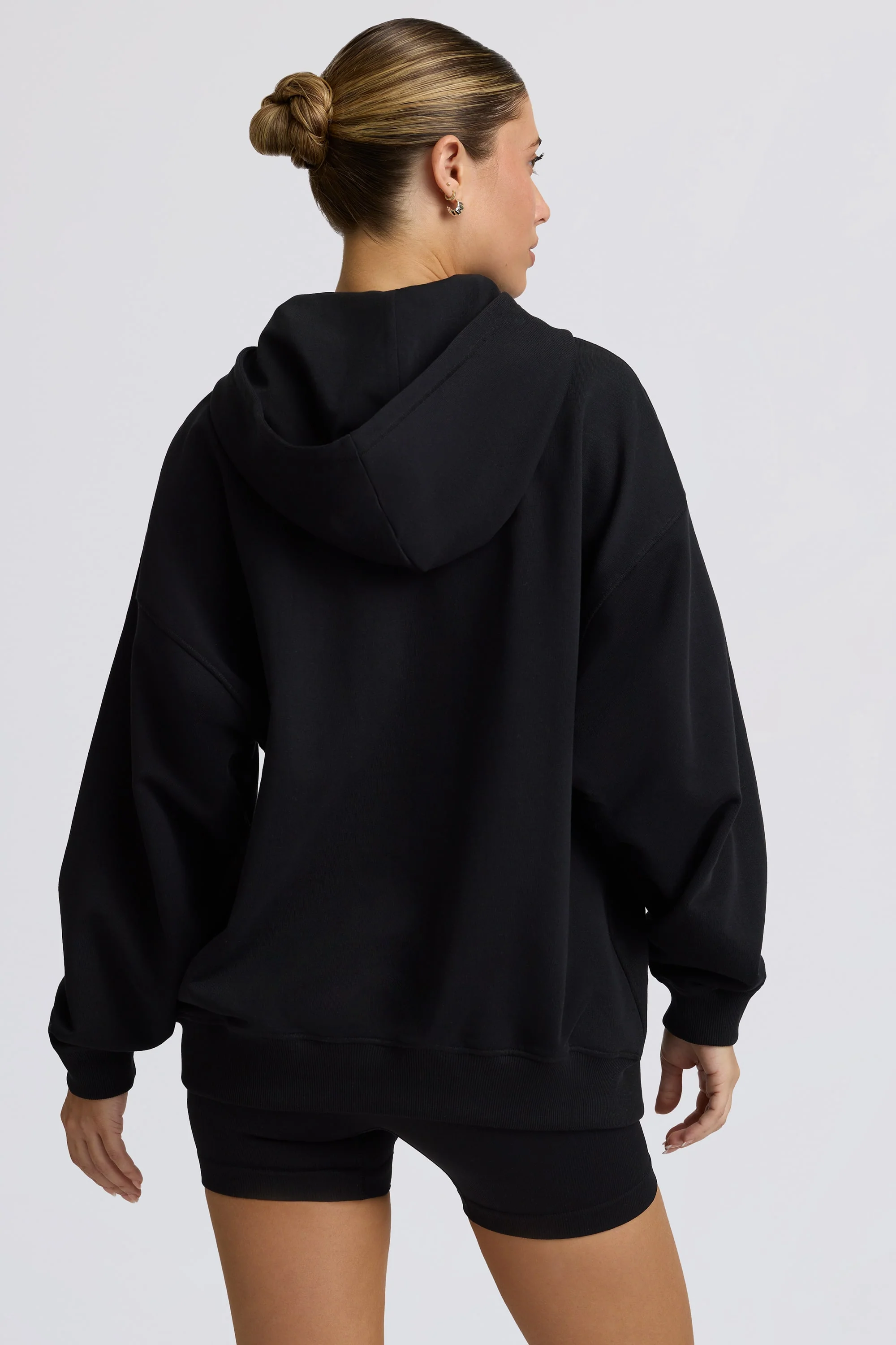 Oversized Zip-Up Hoodie in Black - Image 3