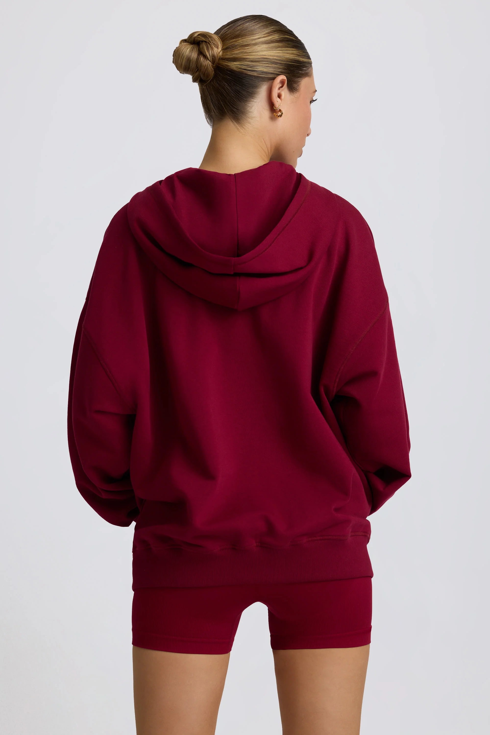Oversized Zip-Up Hoodie in Burgundy - Image 3