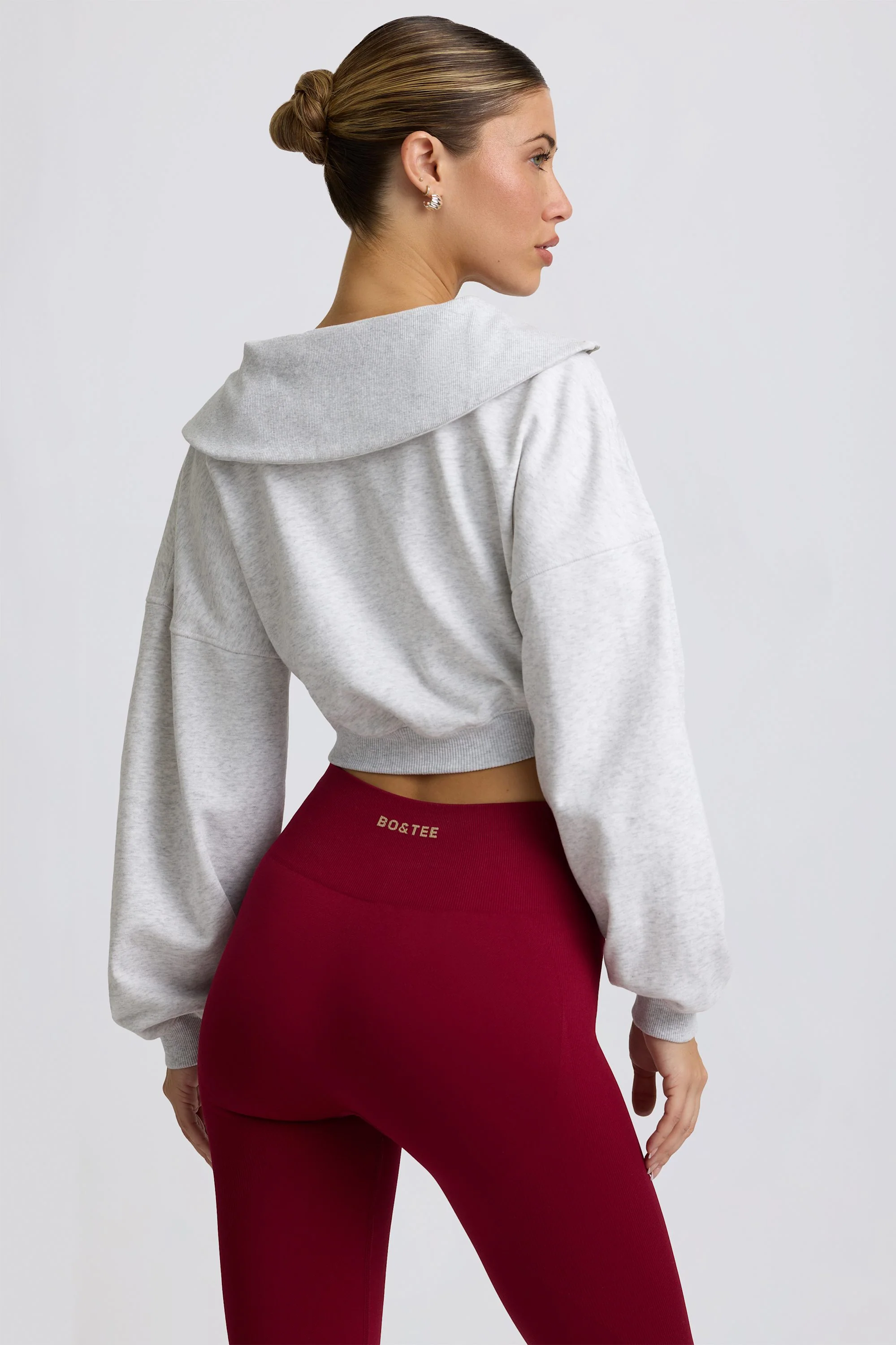 Quarter-Zip Cropped Sweatshirt in Grey Marl - Image 3