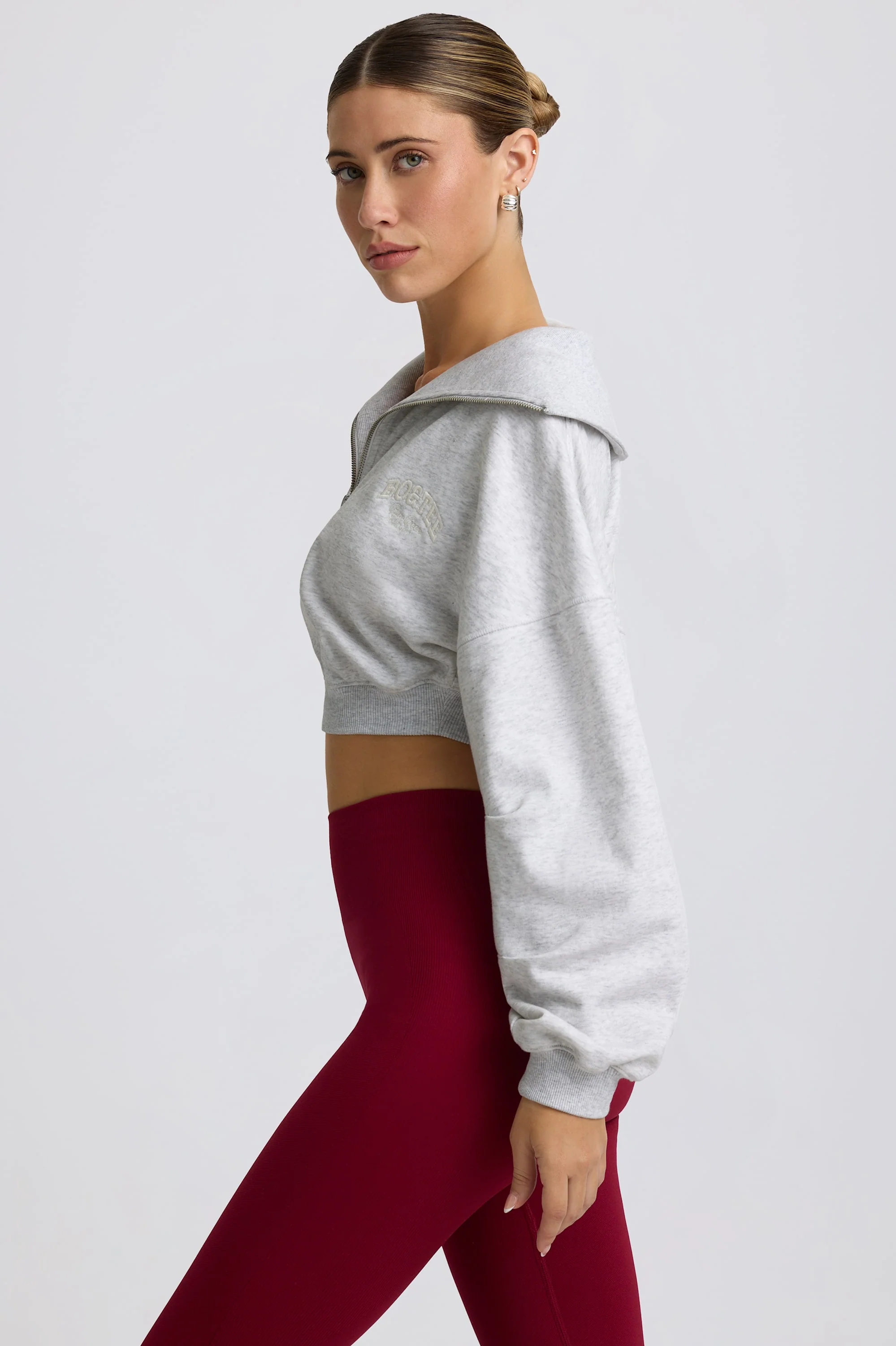 Quarter-Zip Cropped Sweatshirt in Grey Marl - Image 4