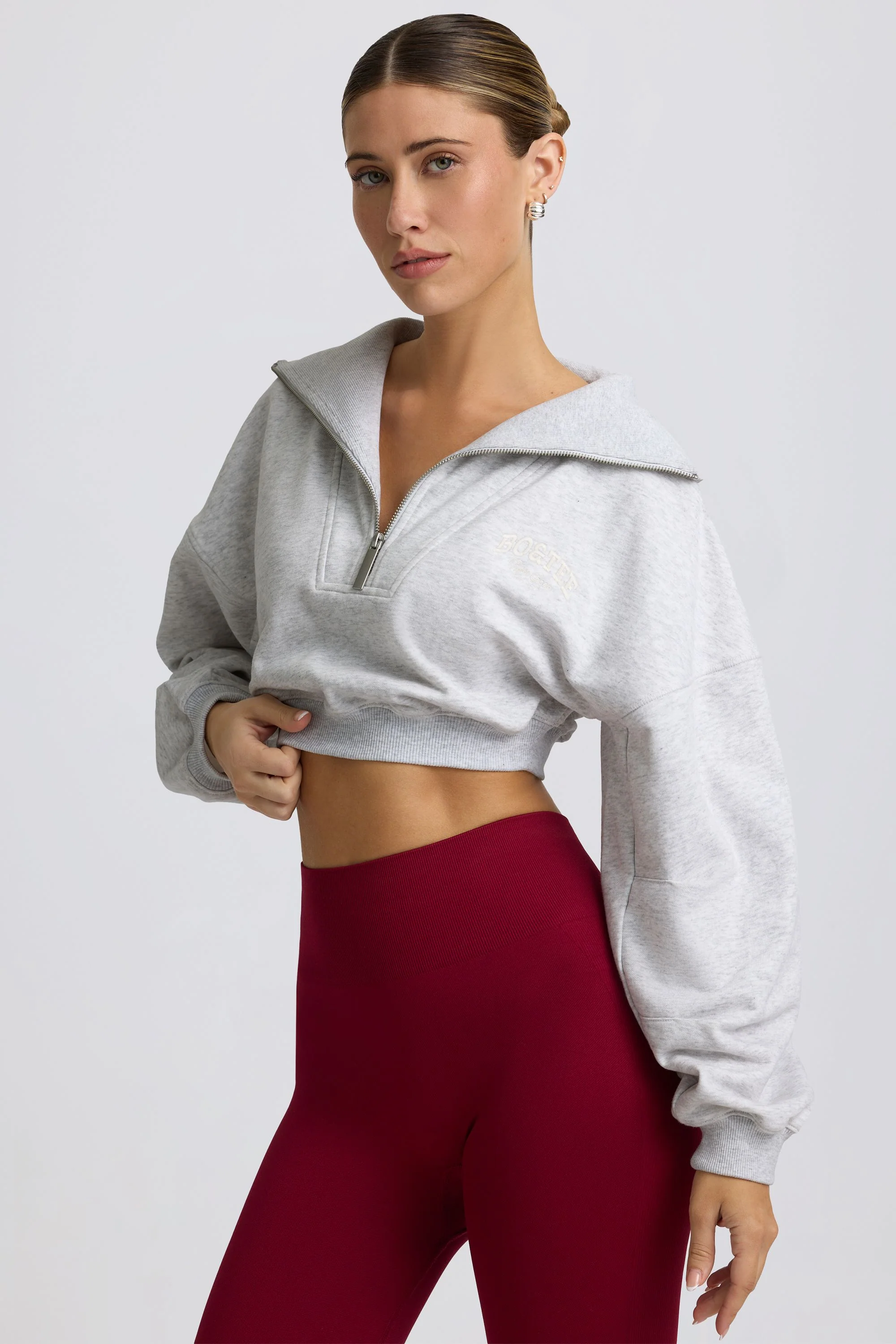 Quarter-Zip Cropped Sweatshirt in Grey Marl - Image 7