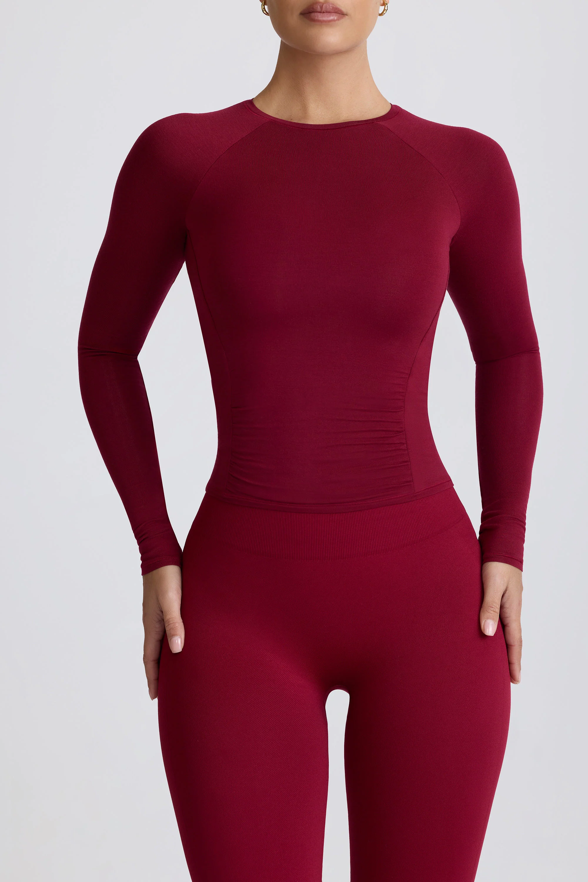 Modal Ruched Long-Sleeve Top in Burgundy - Image 5