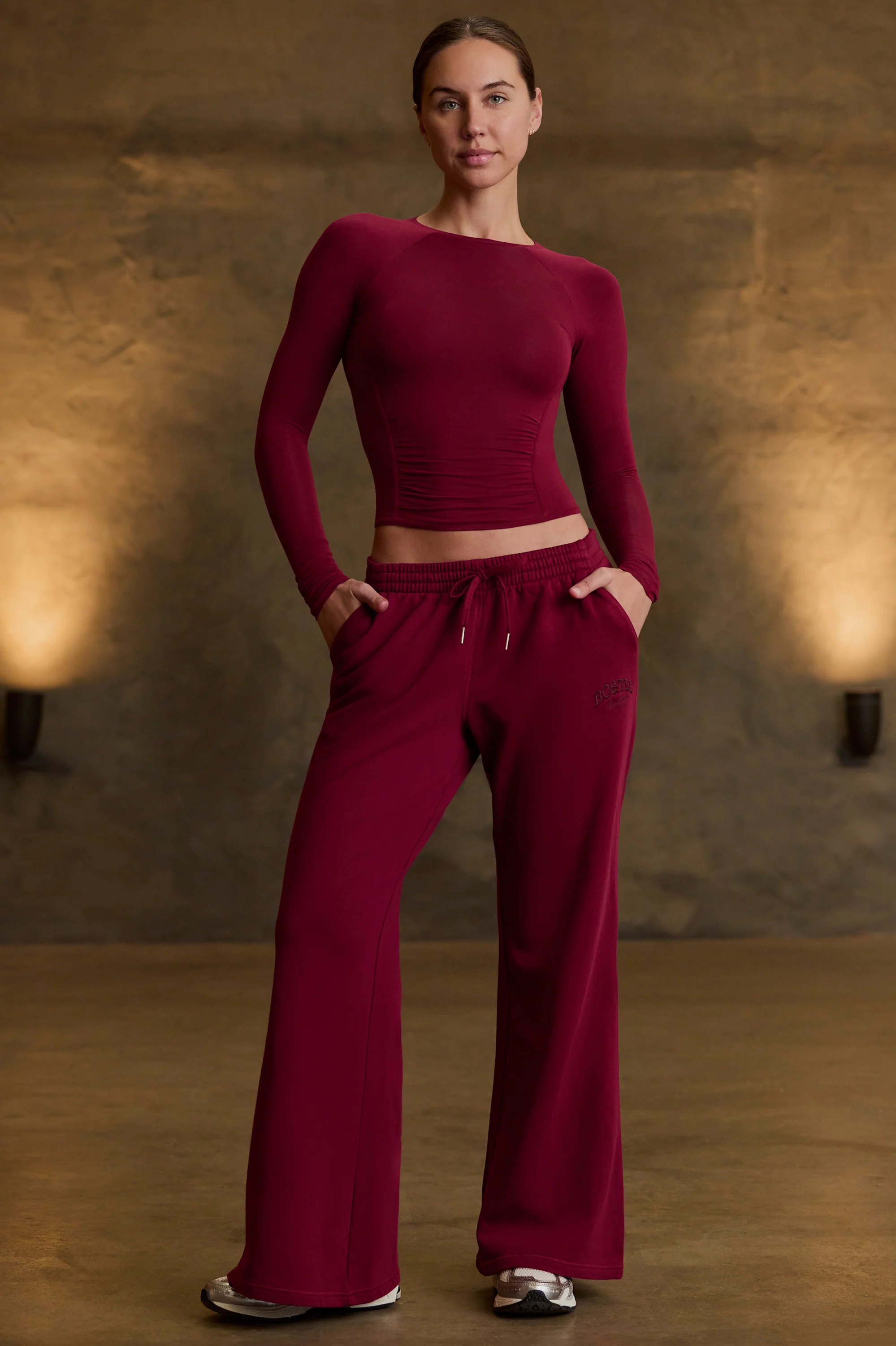 Modal Ruched Long-Sleeve Top in Burgundy - Image 6
