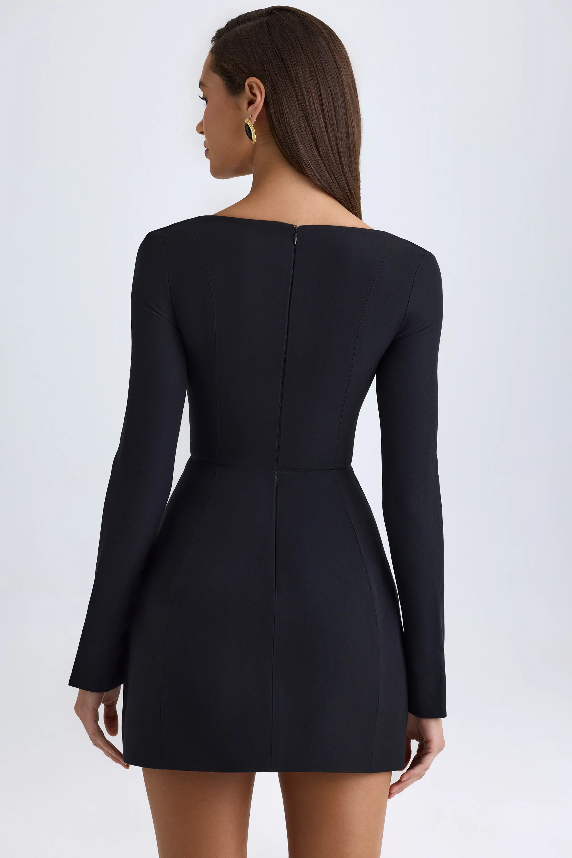 Square-Neck Structured Tulip Mini Dress in Black - Image 3