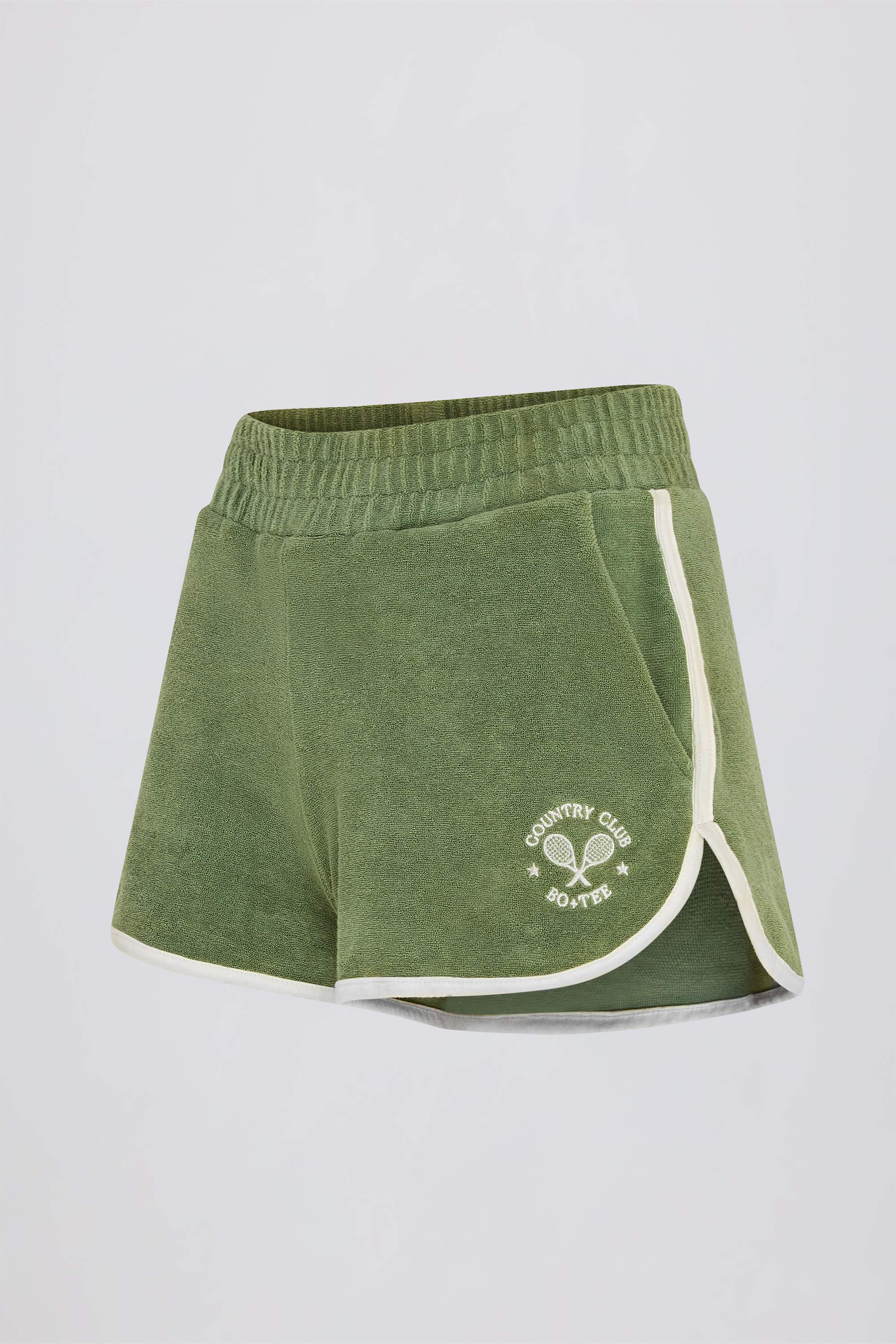Terry Towelling Mid-Rise Shorts in Green - Image 3