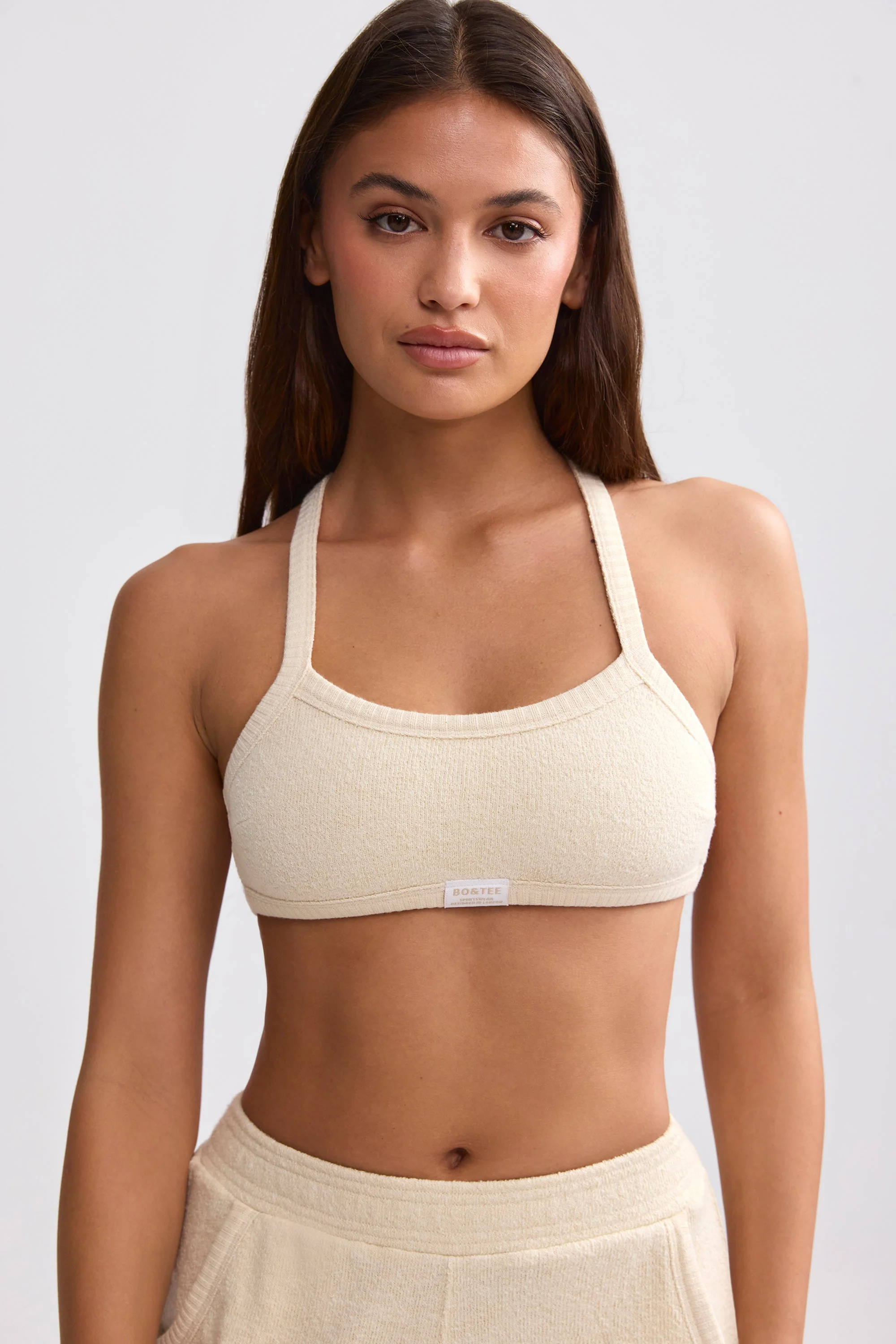 Terry Towelling Scoop-Neck Bralette in Cream - Image 6