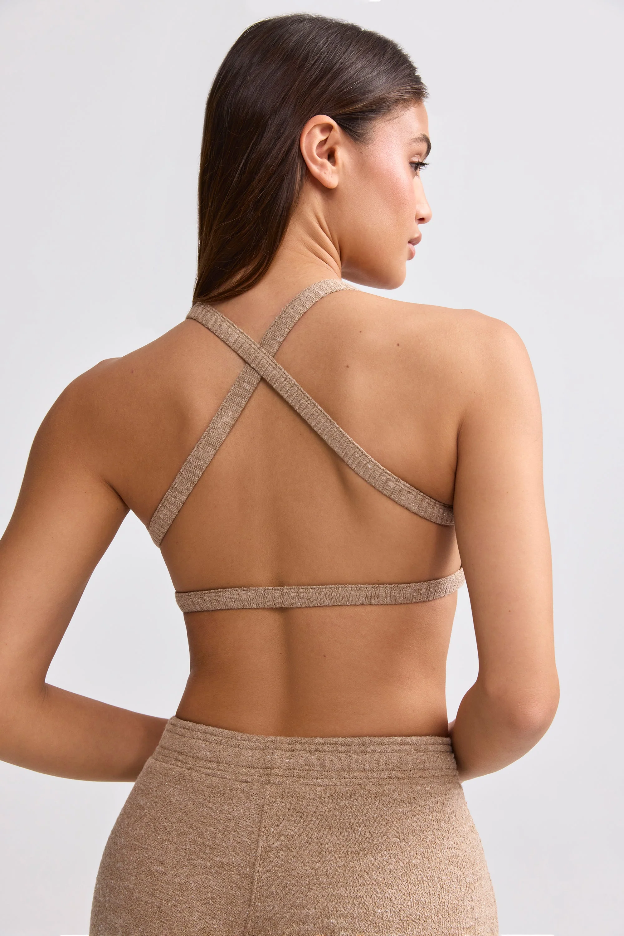 Terry Towelling Scoop-Neck Bralette in Mocha Brown - Image 2