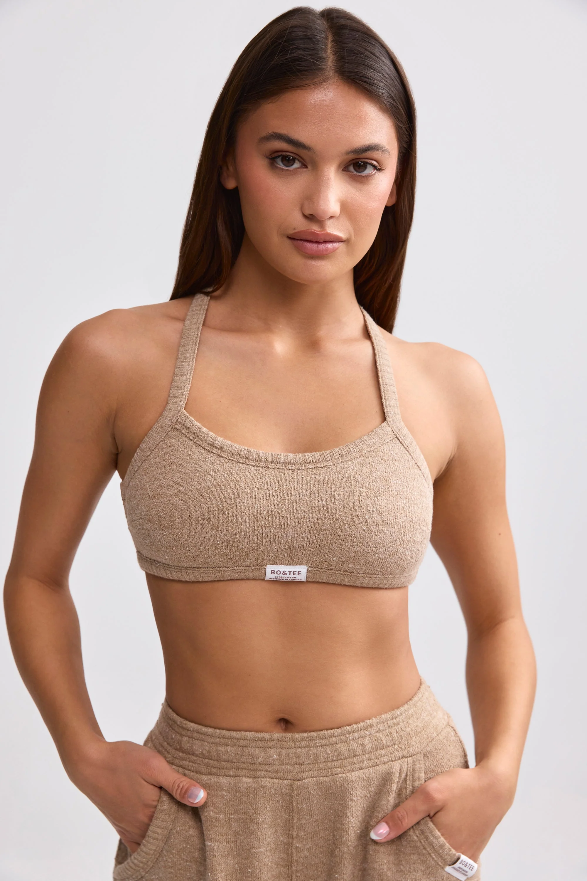 Terry Towelling Scoop-Neck Bralette in Mocha Brown - Image 6