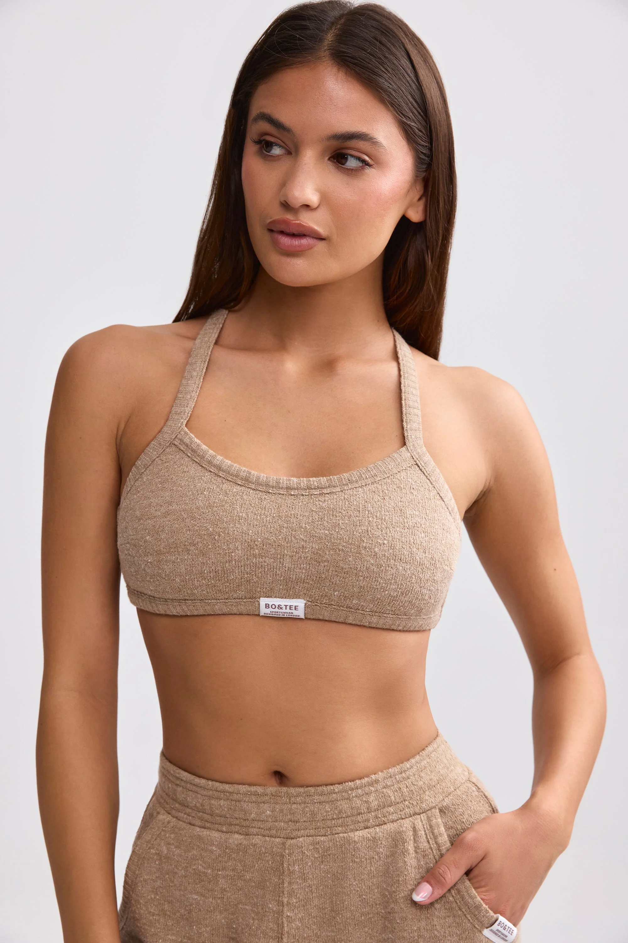 Terry Towelling Scoop-Neck Bralette in Mocha Brown - Image 7