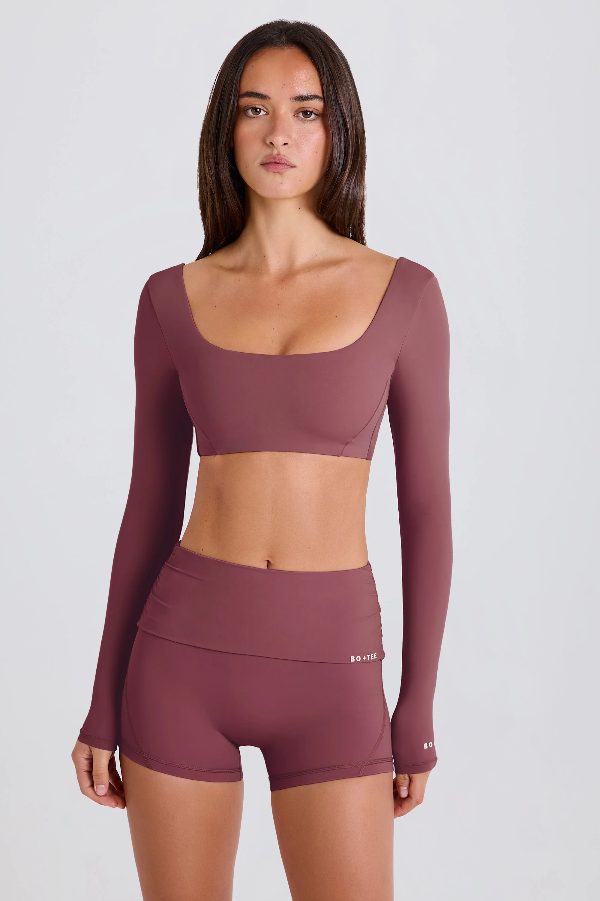Four-Way Stretch Multiway Long-Sleeve Crop Top in Acai - Image 6