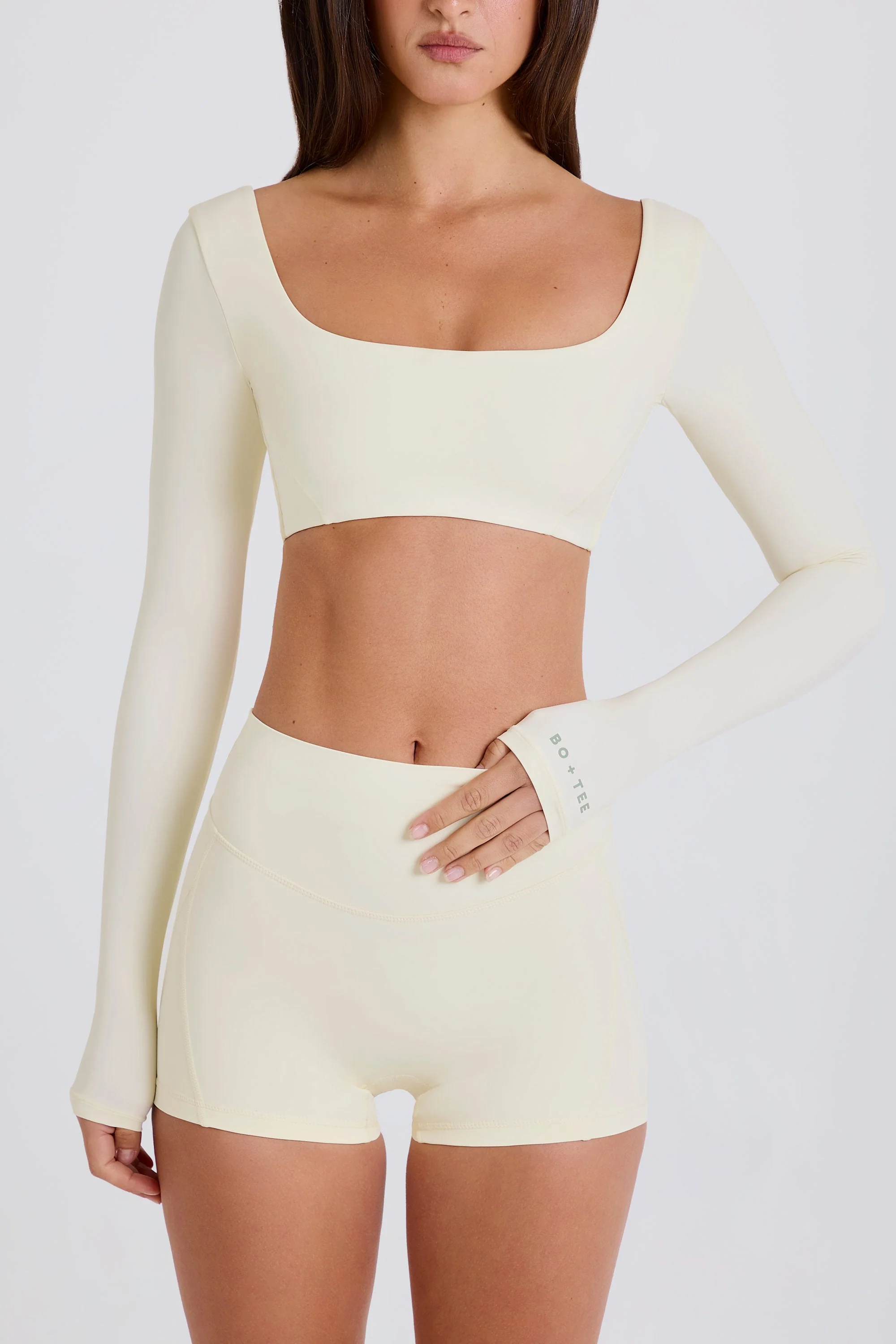 Four-Way Stretch Multiway Long-Sleeve Crop Top in Cream - Image 5