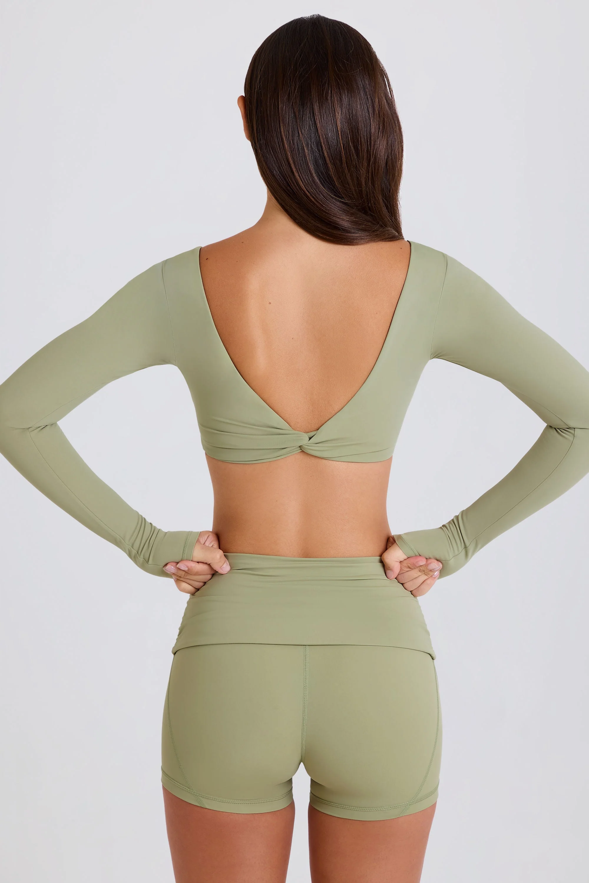 Four-Way Stretch Multiway Long-Sleeve Crop Top in Matcha - Image 4