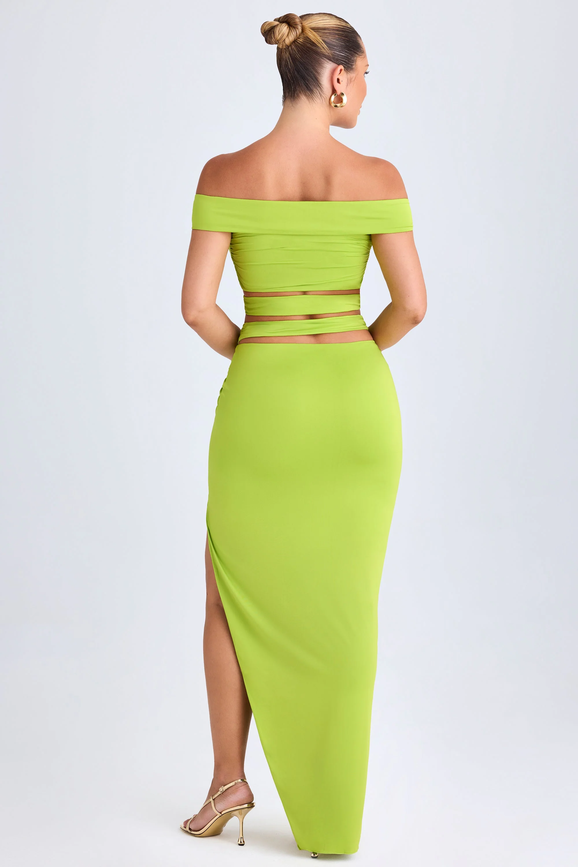 Asymmetric Cut-Out Maxi Skirt in Lime Green - Image 2