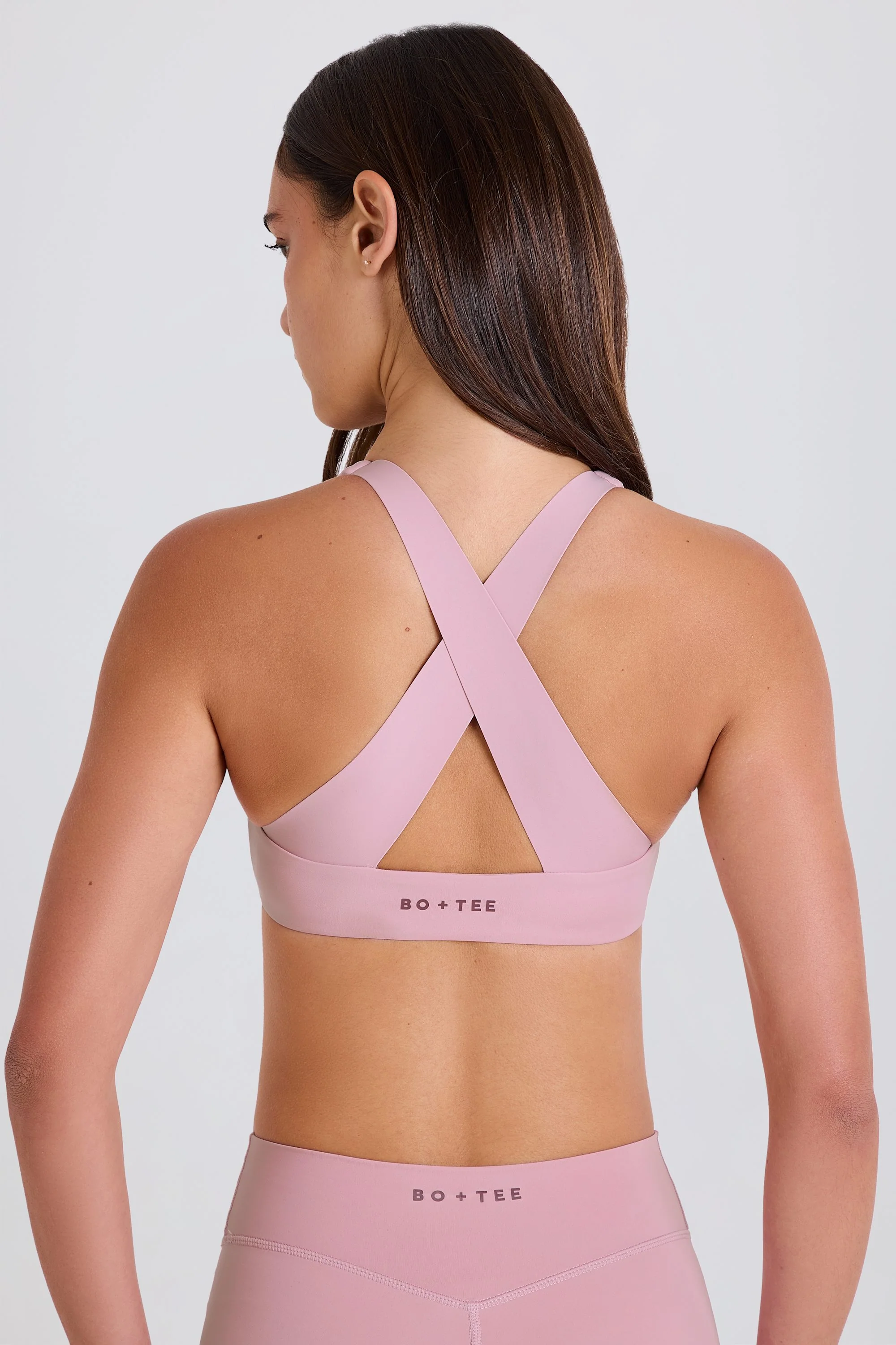 Four-Way Stretch Crossback V-Neck Sports Bra in Mauve - Image 10