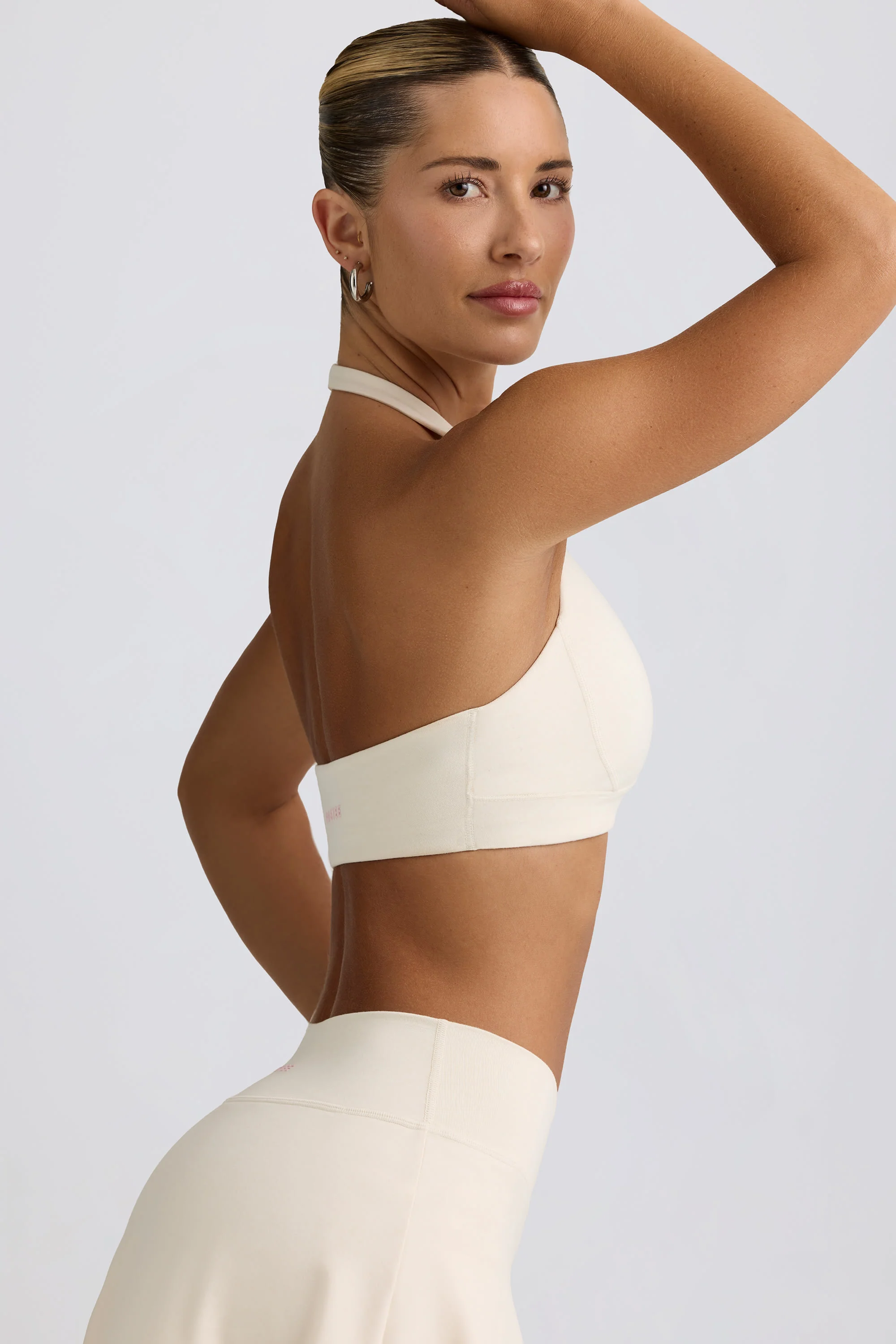 Brushed Jersey V-Neck Sports Bra in Ivory Marl - Image 3