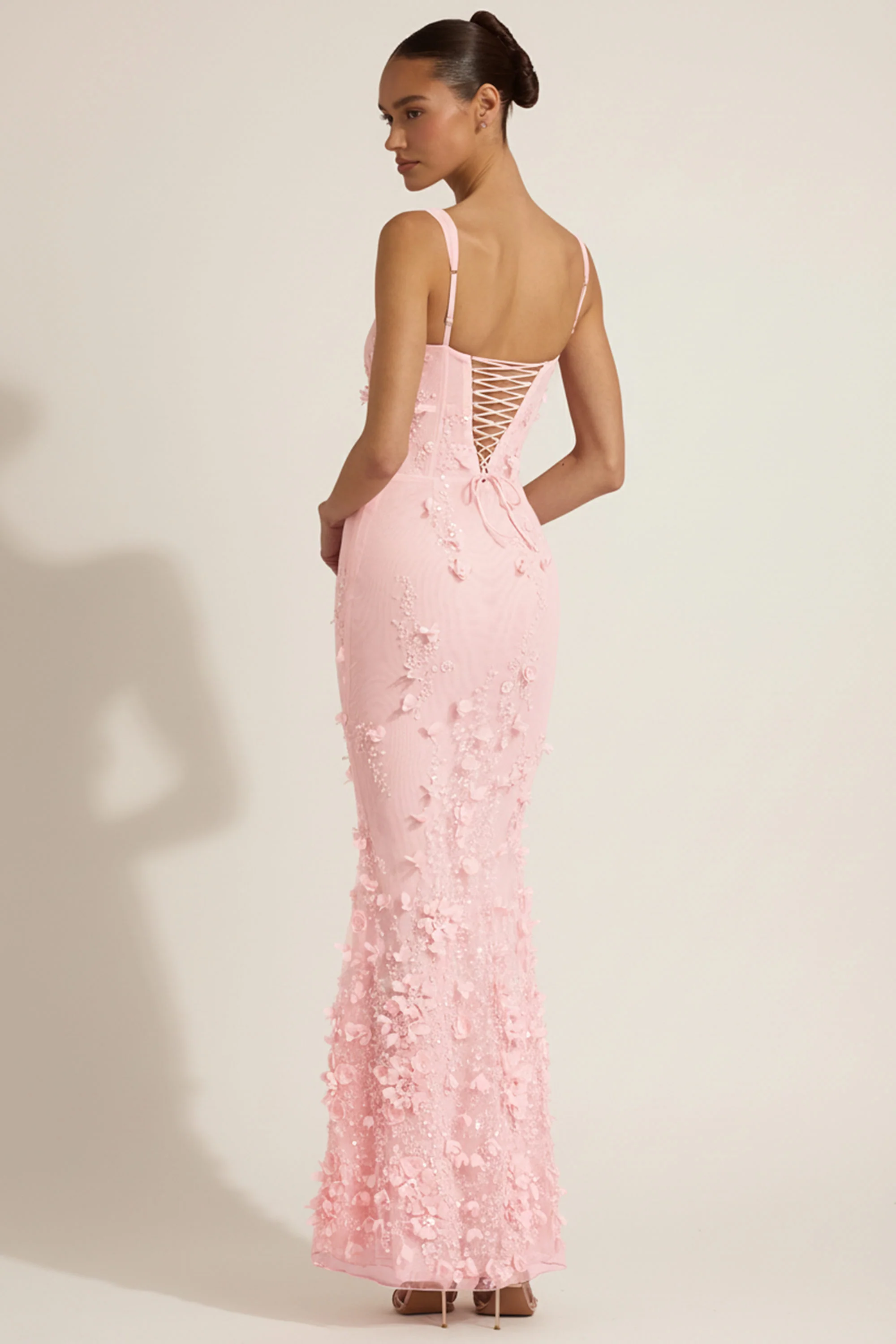 Embellished Appliqué Soft-Scoop Corset Gown in Pink - Image 5
