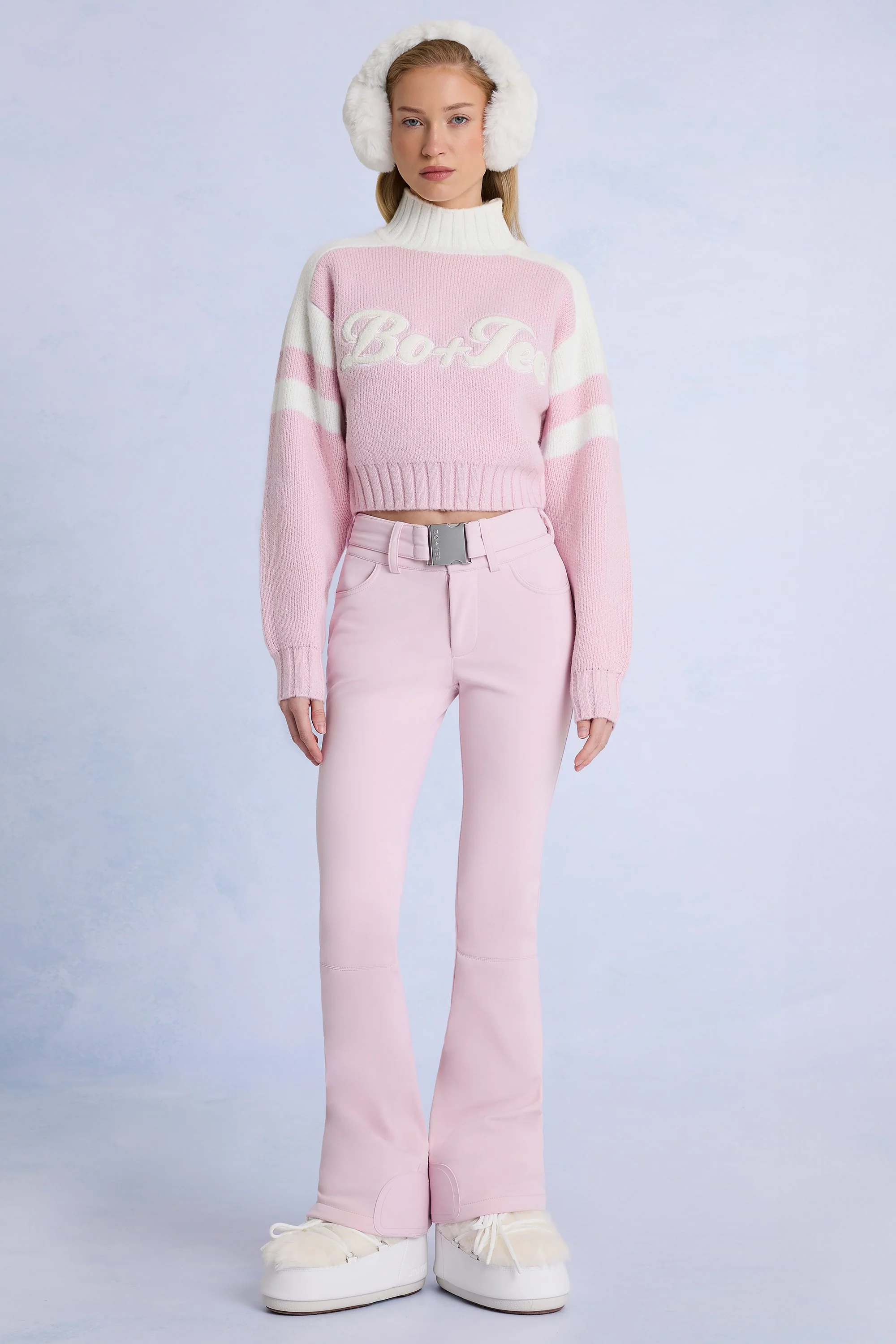 Waterproof Belted Ski Salopettes in Powder Pink - Image 2
