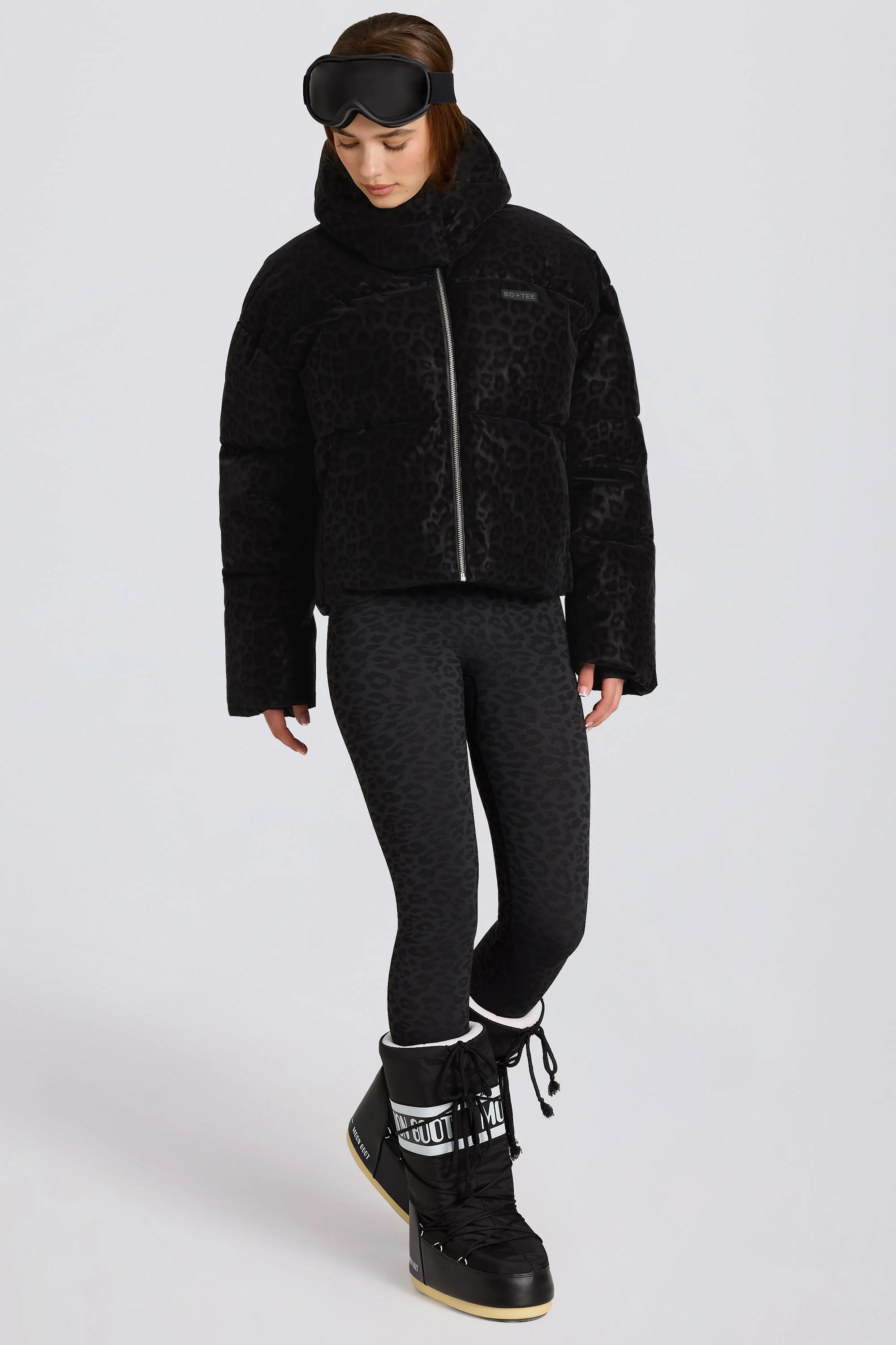 Waterproof Cropped Oversized Ski Jacket in Black Leopard - Image 8
