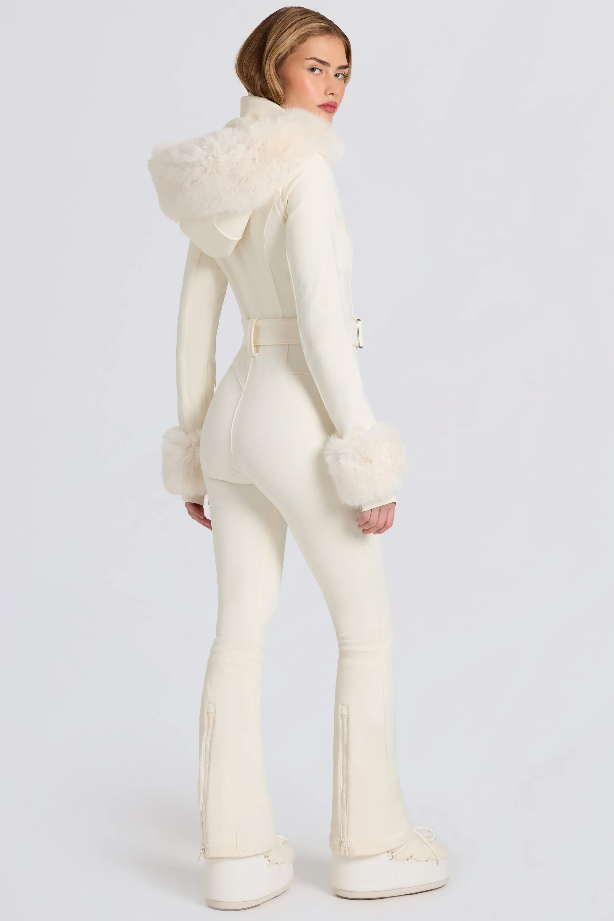 Waterproof Faux-Fur Hood Fitted Ski Suit in Ice - Image 2