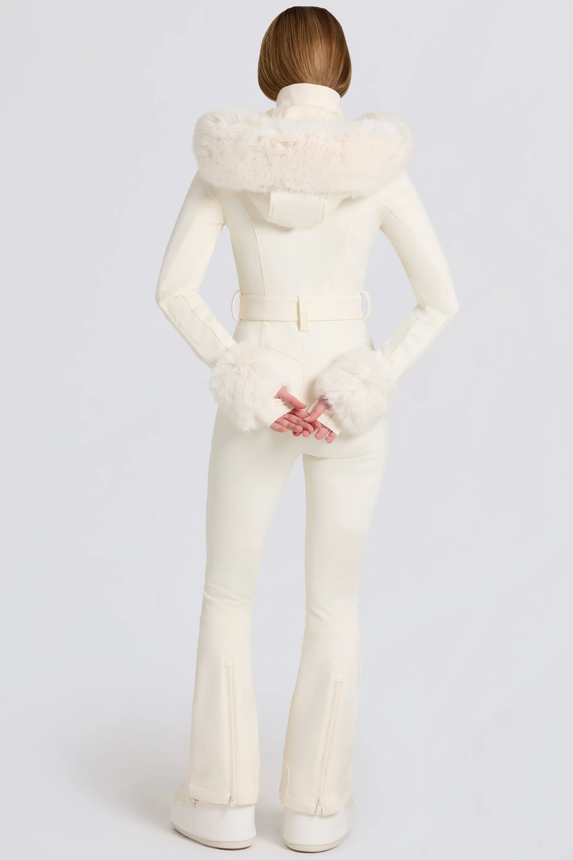 Waterproof Faux-Fur Hood Fitted Ski Suit in Ice - Image 4