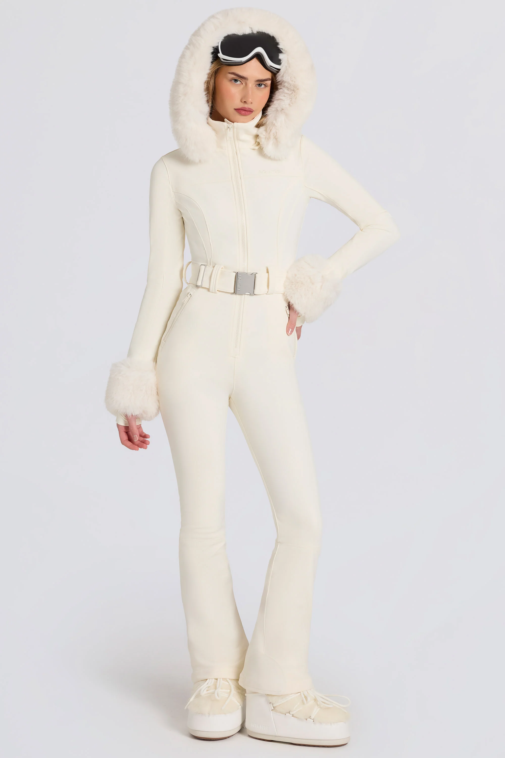 Waterproof Faux-Fur Hood Fitted Ski Suit in Ice - Image 6