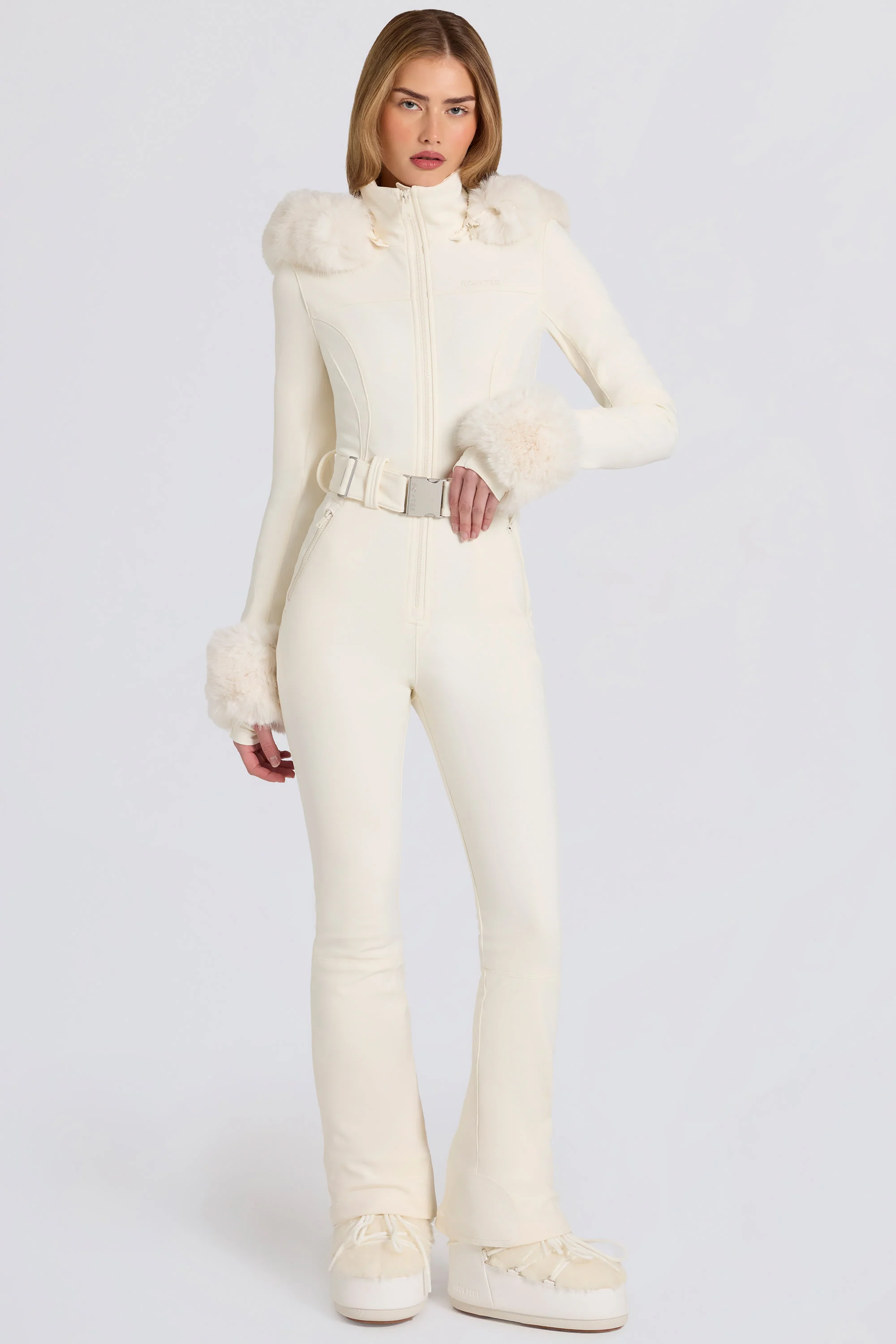 Waterproof Faux-Fur Hood Fitted Ski Suit in Ice - Image 8