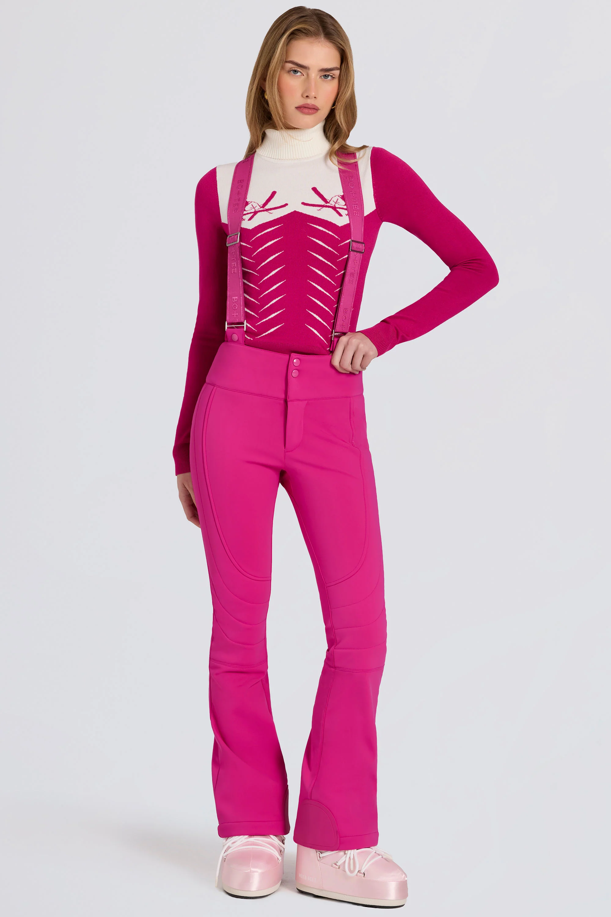 Waterproof High-Rise Salopettes with Suspenders in Magenta Pink - Image 8