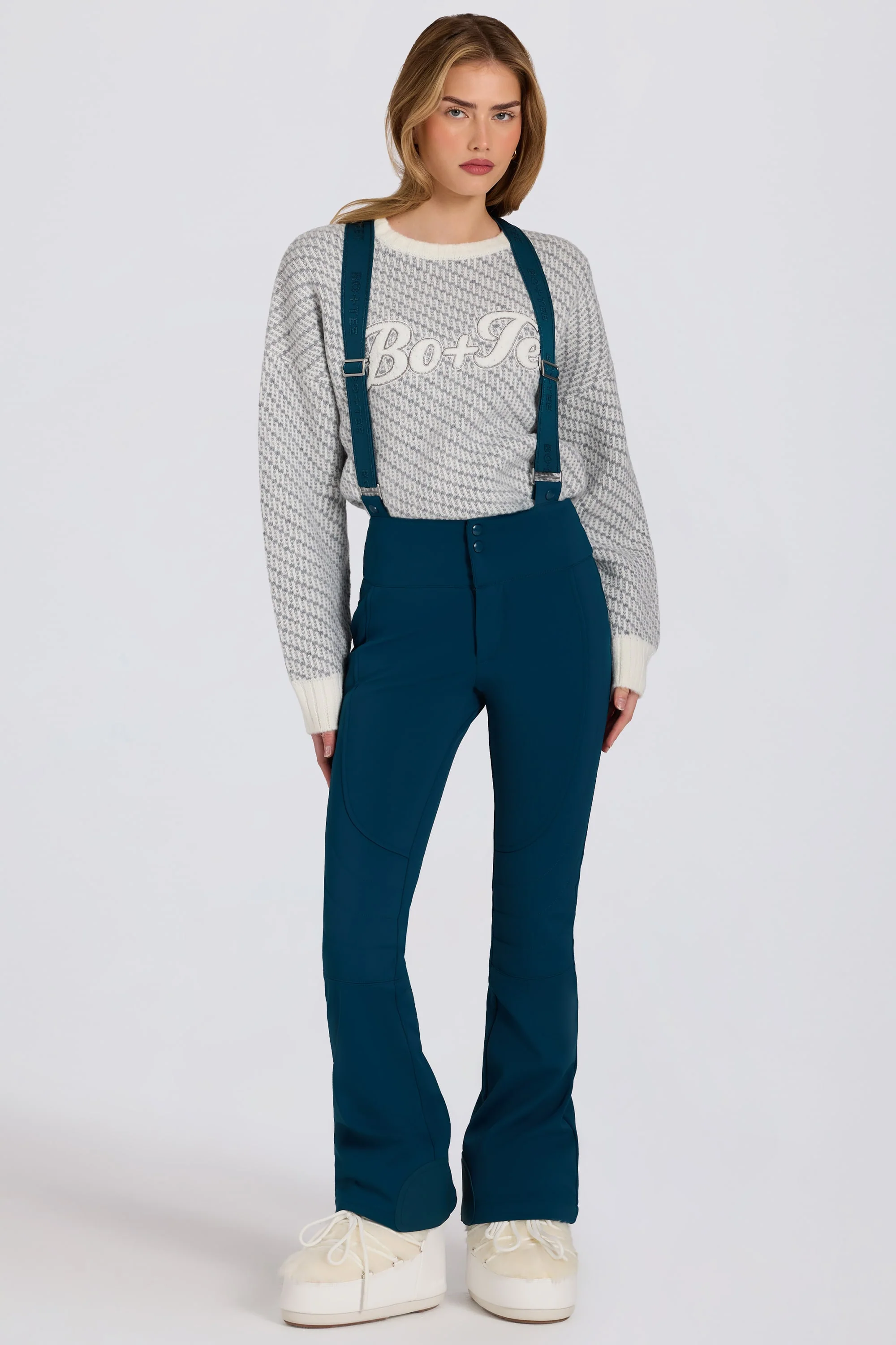 Waterproof High-Rise Salopettes with Suspenders in Teal - Image 8