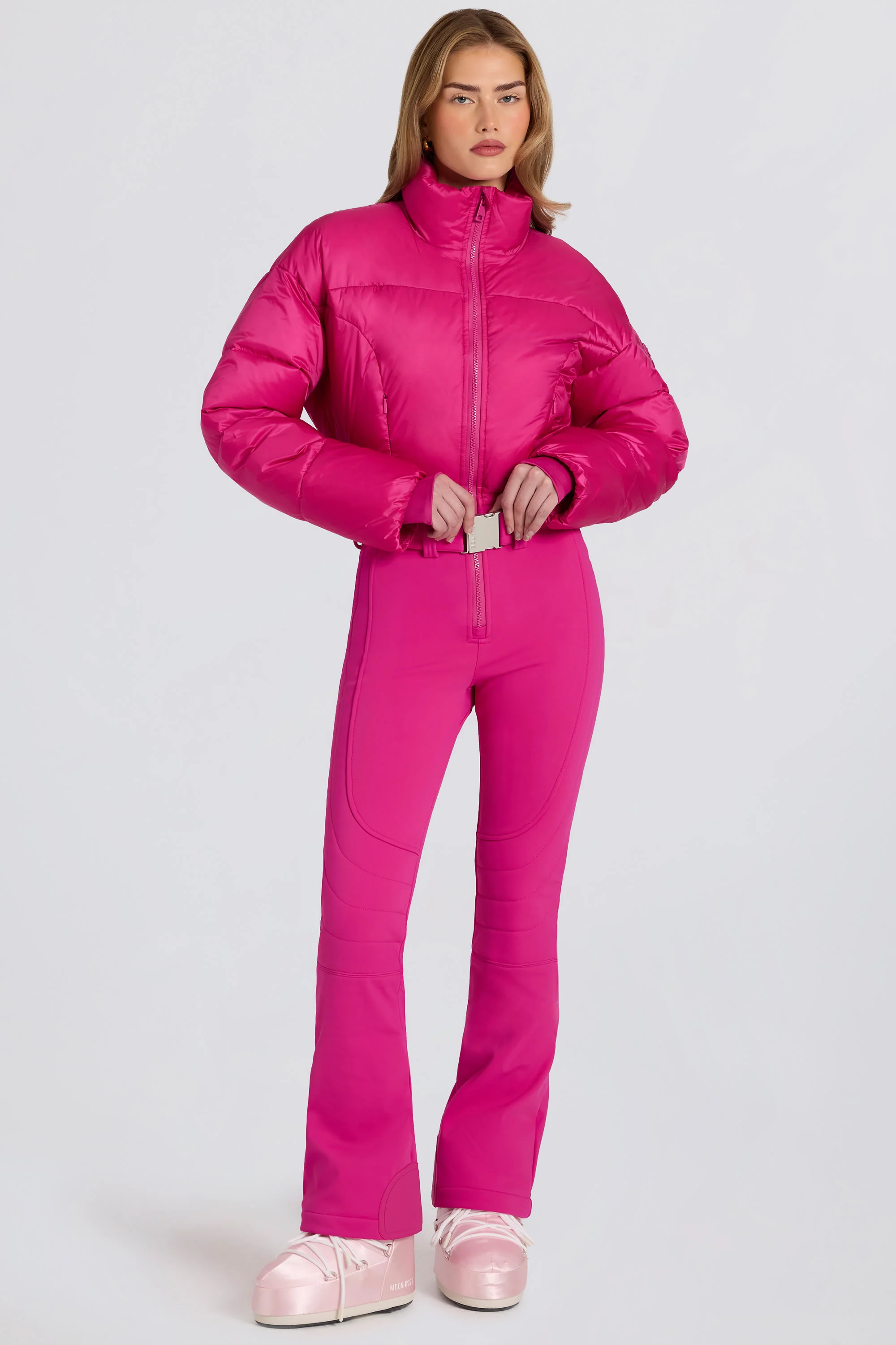Waterproof Padded Belted Ski Suit in Magenta Pink - Image 6
