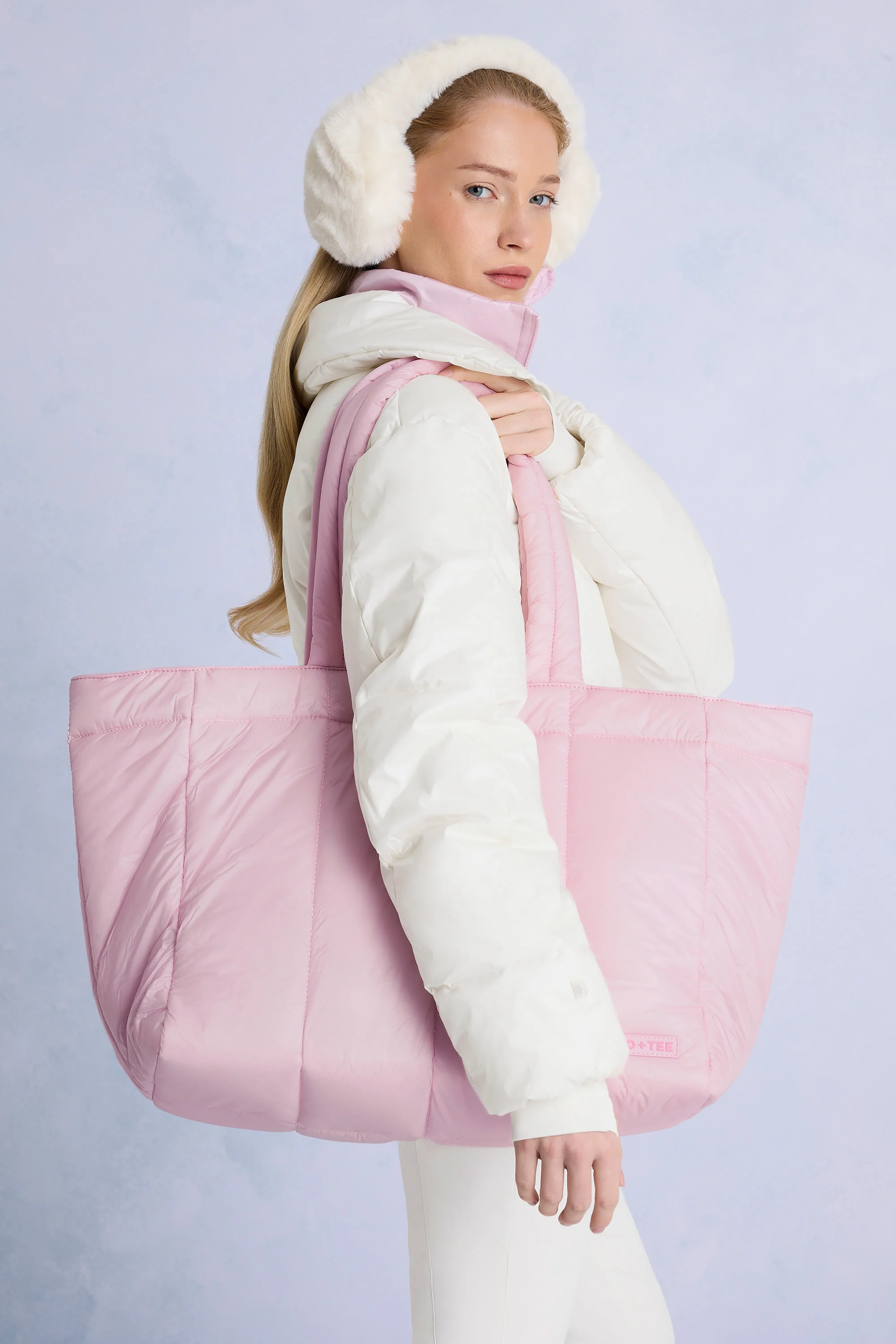 Waterproof Puffer Tote Bag in Powder Pink - Image 2