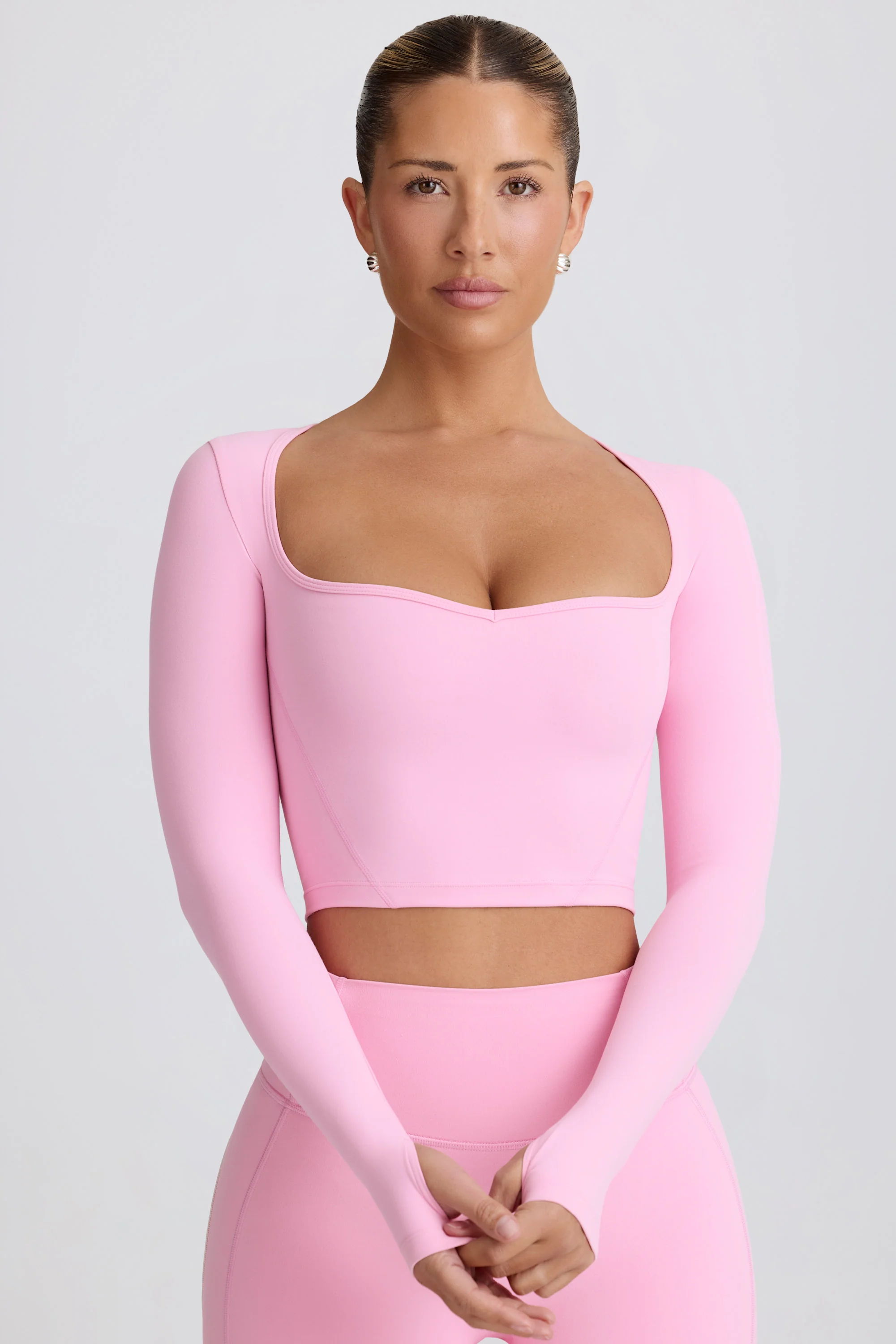 Soft Active Sweetheart-Neck Crop Top in Baby Pink - Image 7