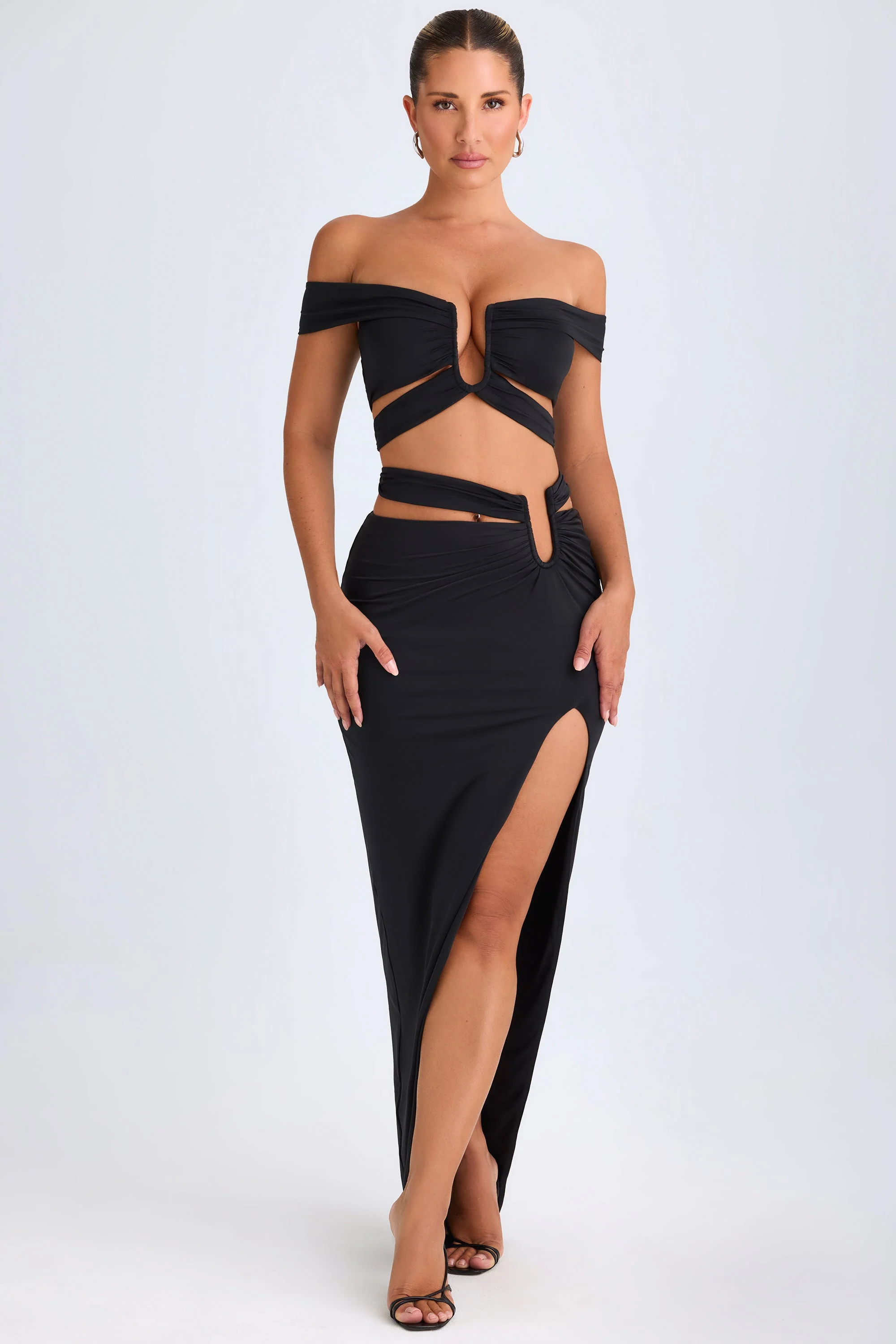Cut-Out Off-Shoulder Crop Top in Black - Image 7