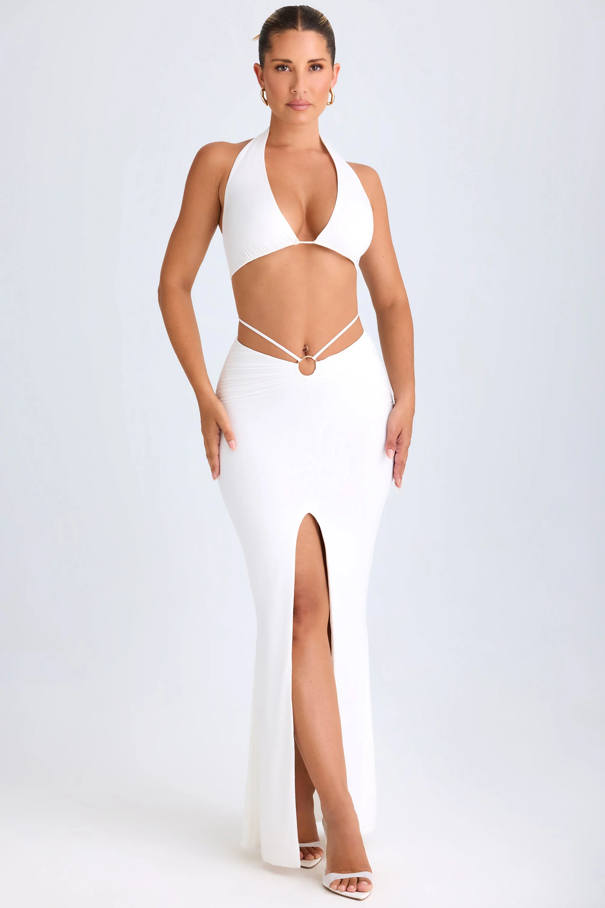 Hardware-Detail Mid-Rise Maxi Skirt in White - Image 6
