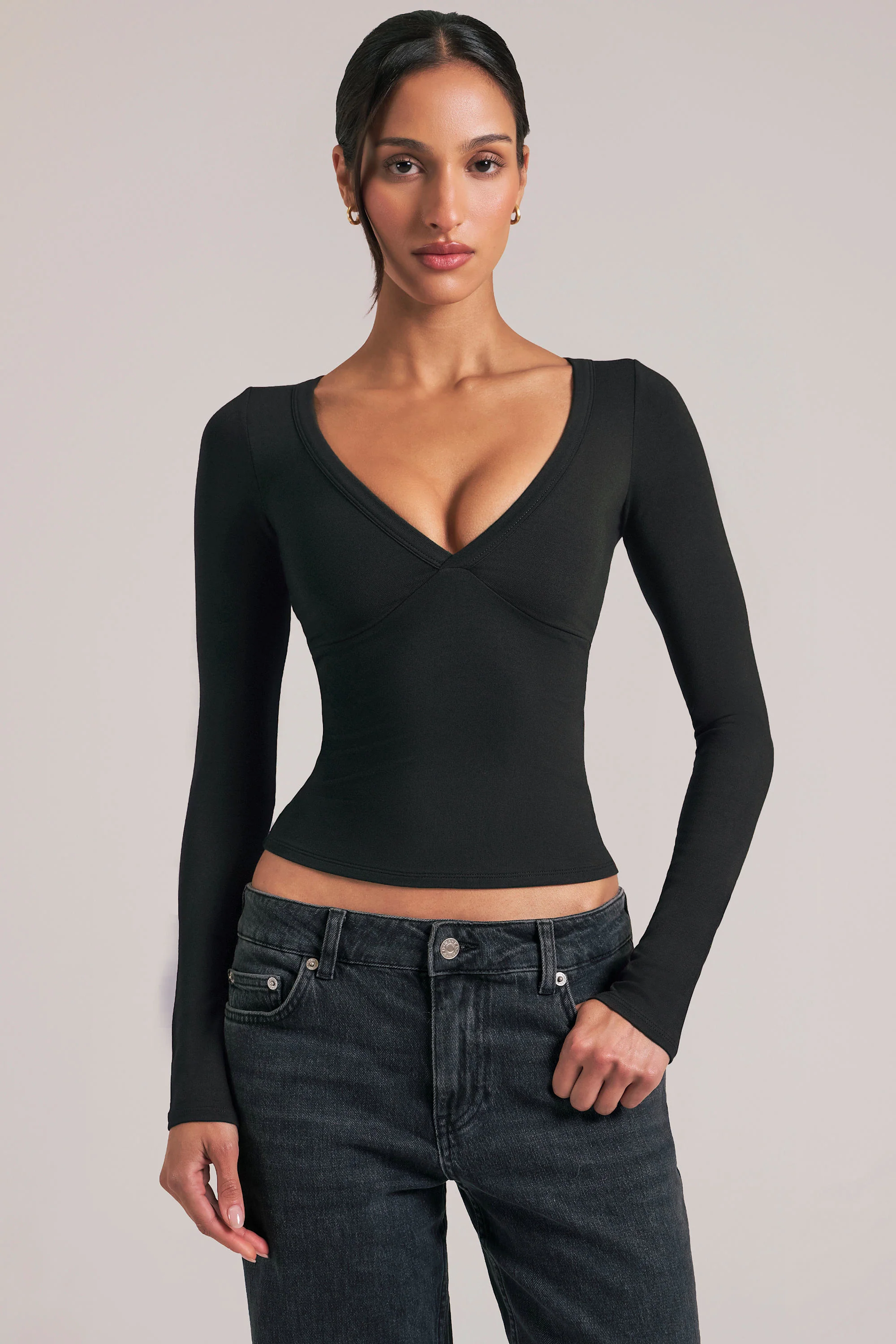 V-Neck Long-Sleeve Top in Black - Image 8