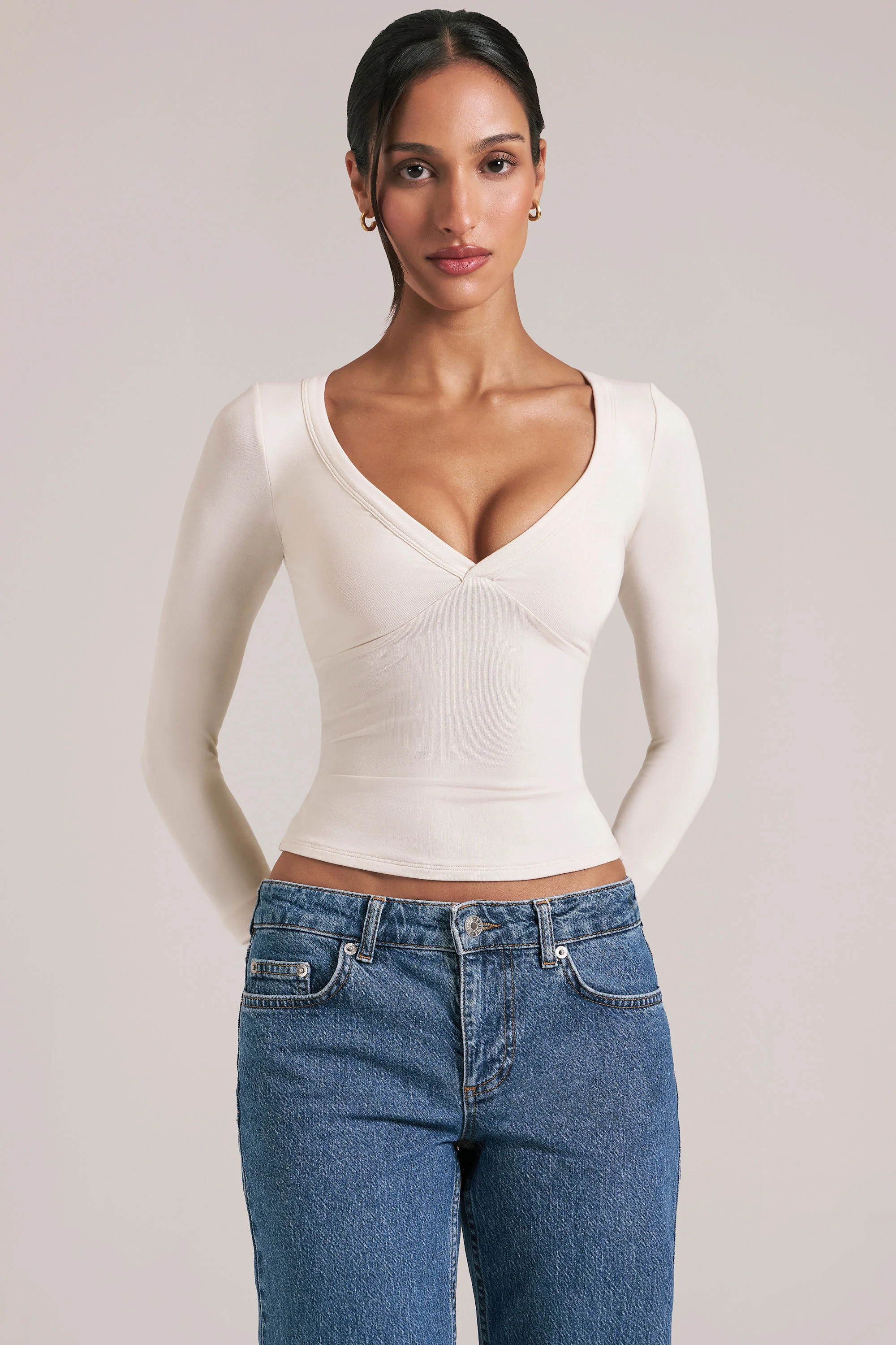 V-Neck Long-Sleeve Top in Ivory - Image 6