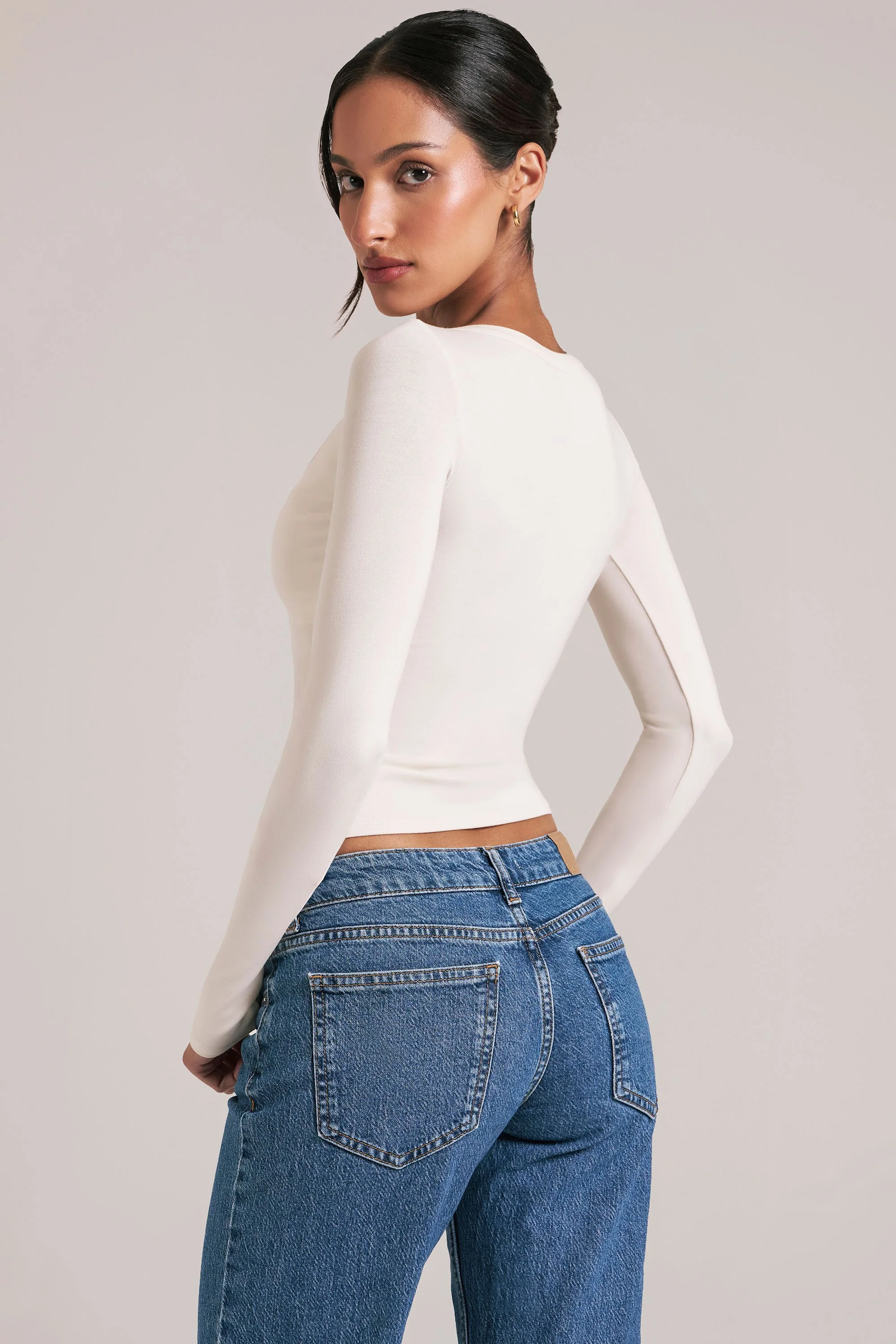 V-Neck Long-Sleeve Top in Ivory - Image 8